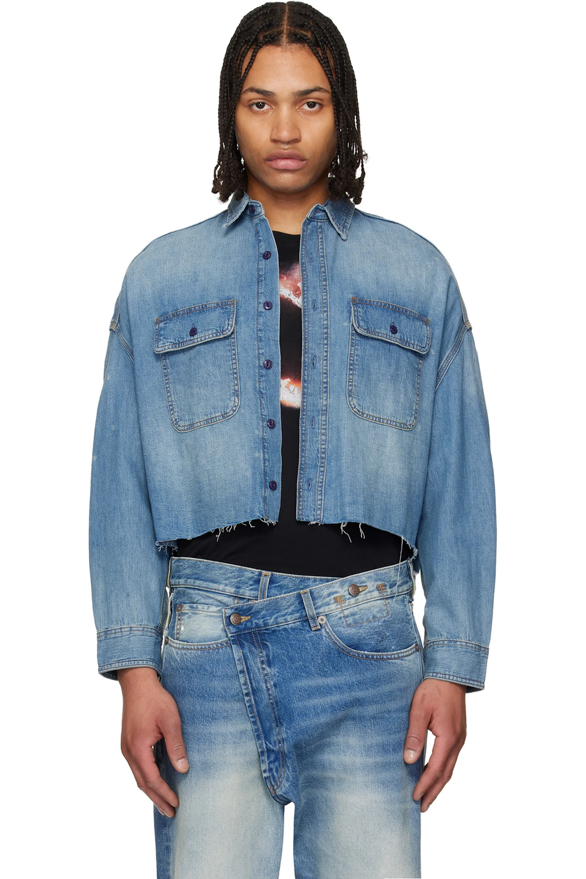 Blue Cropped Denim Shirt