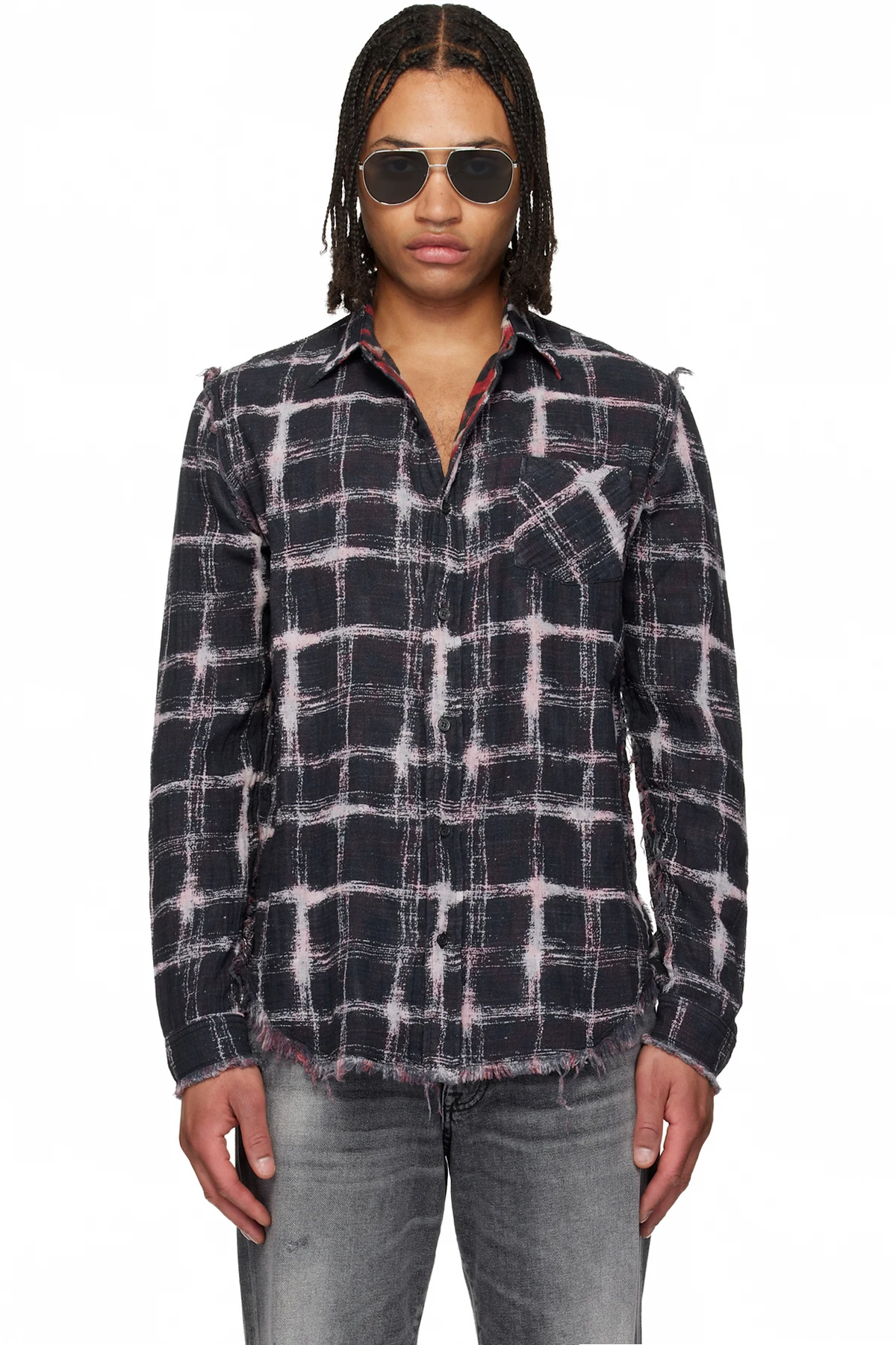 Black Shredded Seam Reversible Shirt