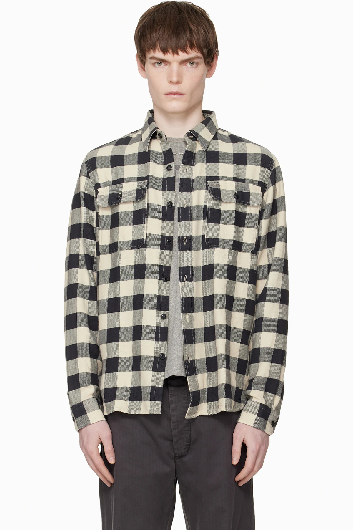 Black & Off-White Buffalo Check Twill Work Shirt