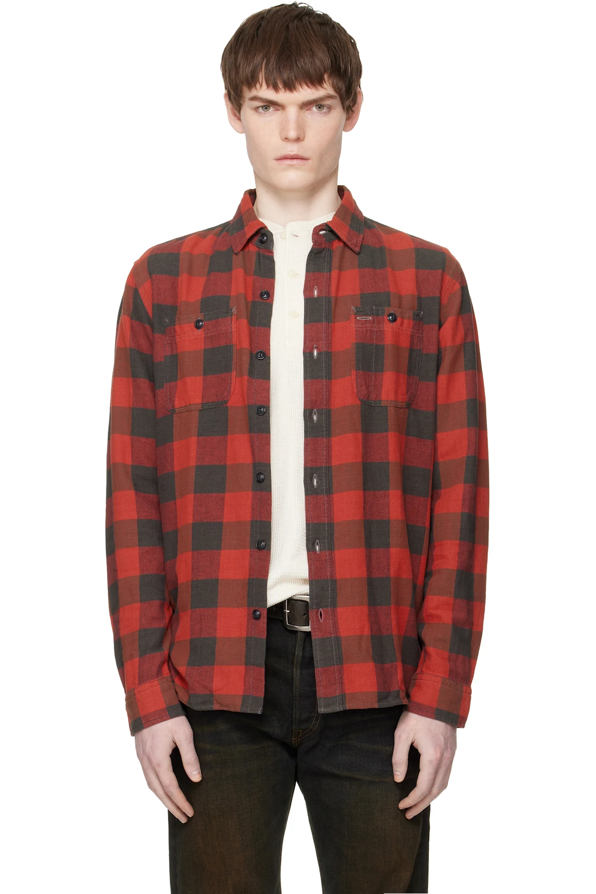 Red & Black Plaid Twill Work Shirt
