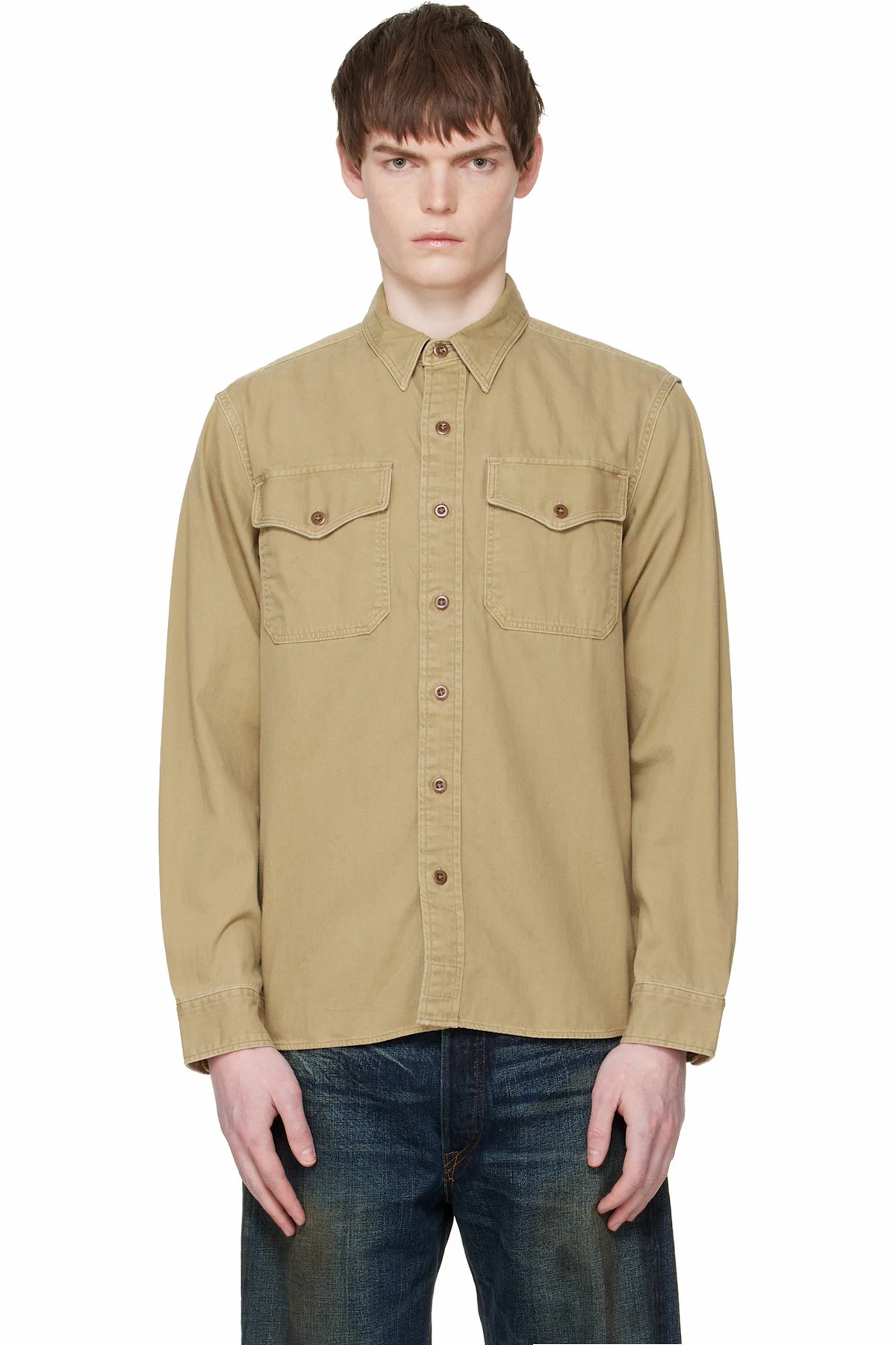 Beige Twill Officer's Work Shirt