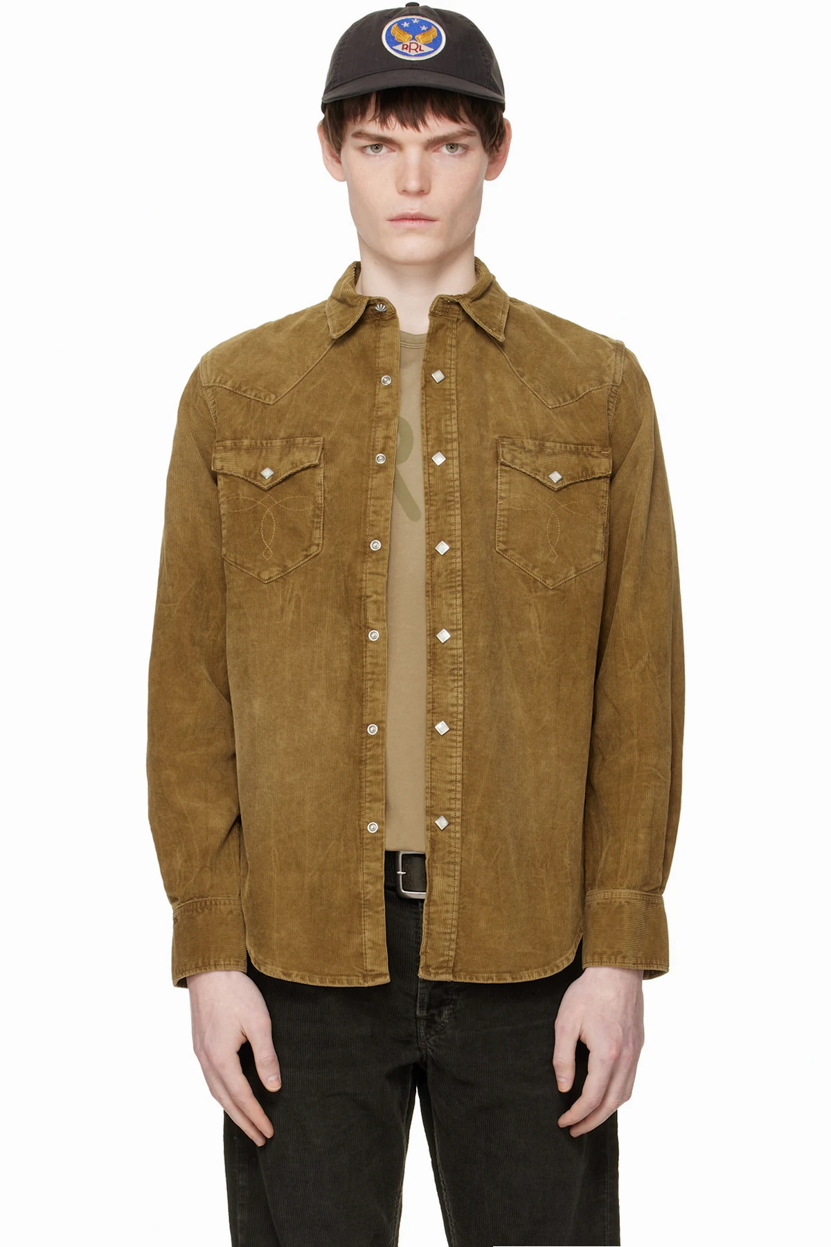 Tan Slim Fit Corduroy Western Shirt