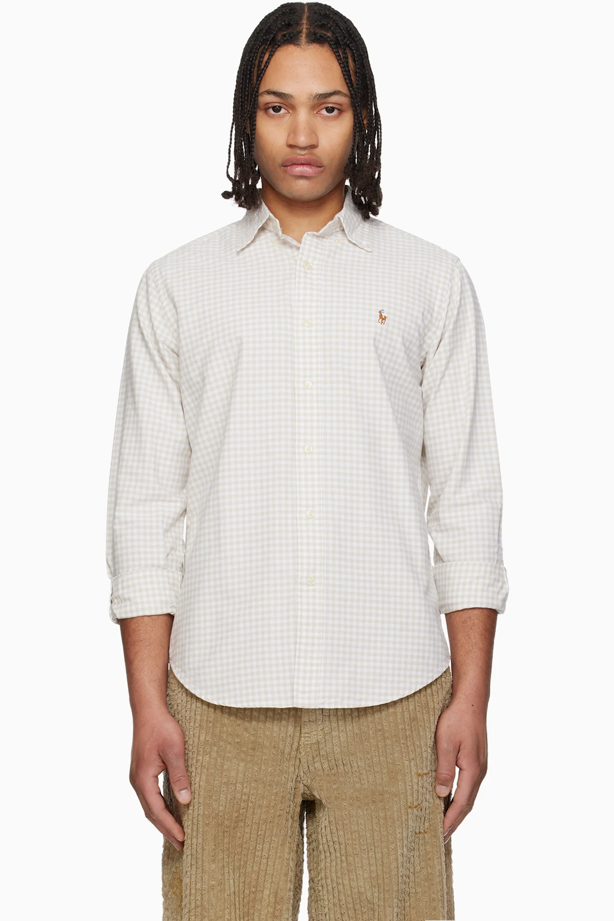 Beige & White Classic Fit Gingham Oxford Shirt