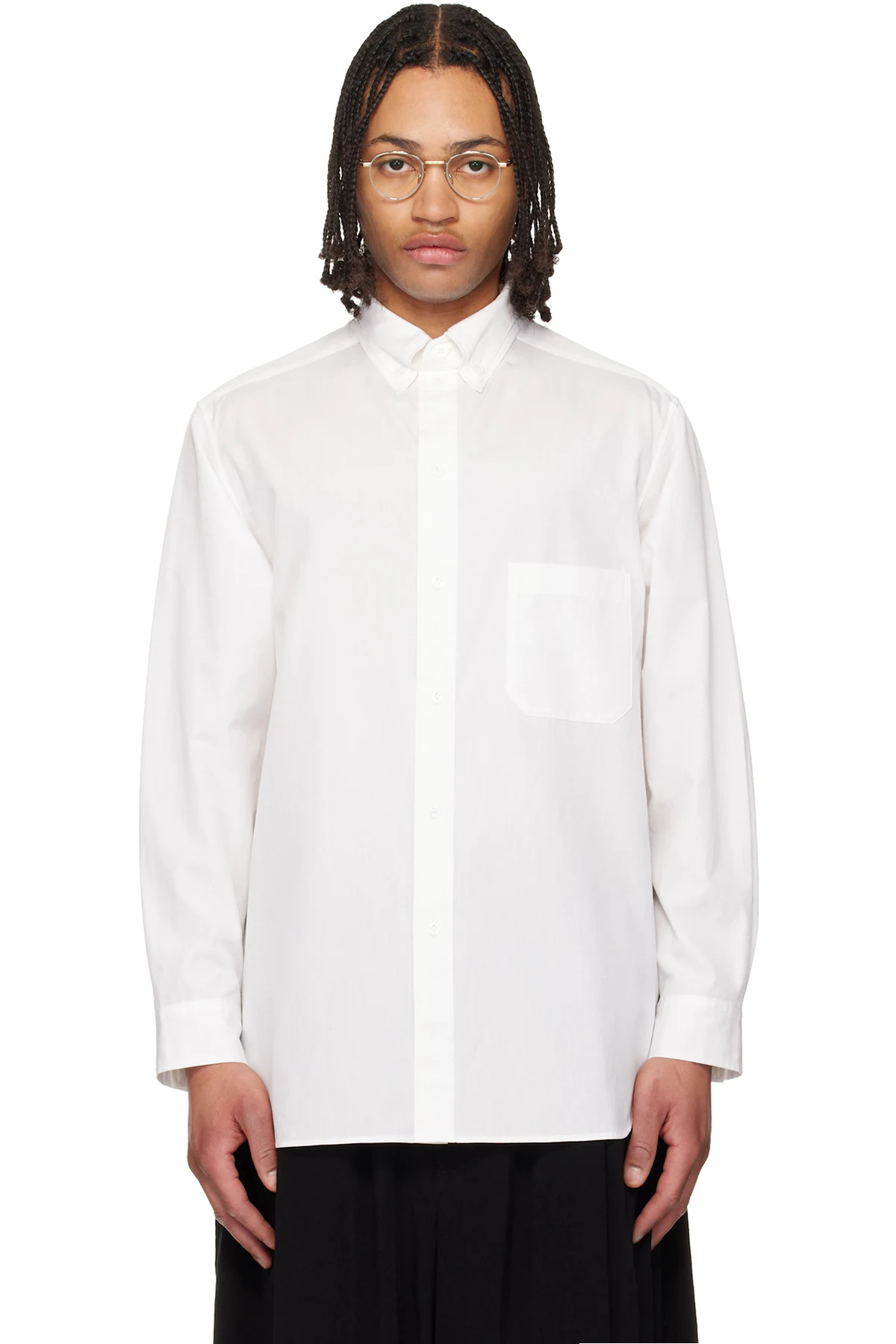 White Cotton Broad Double Collar Shirt