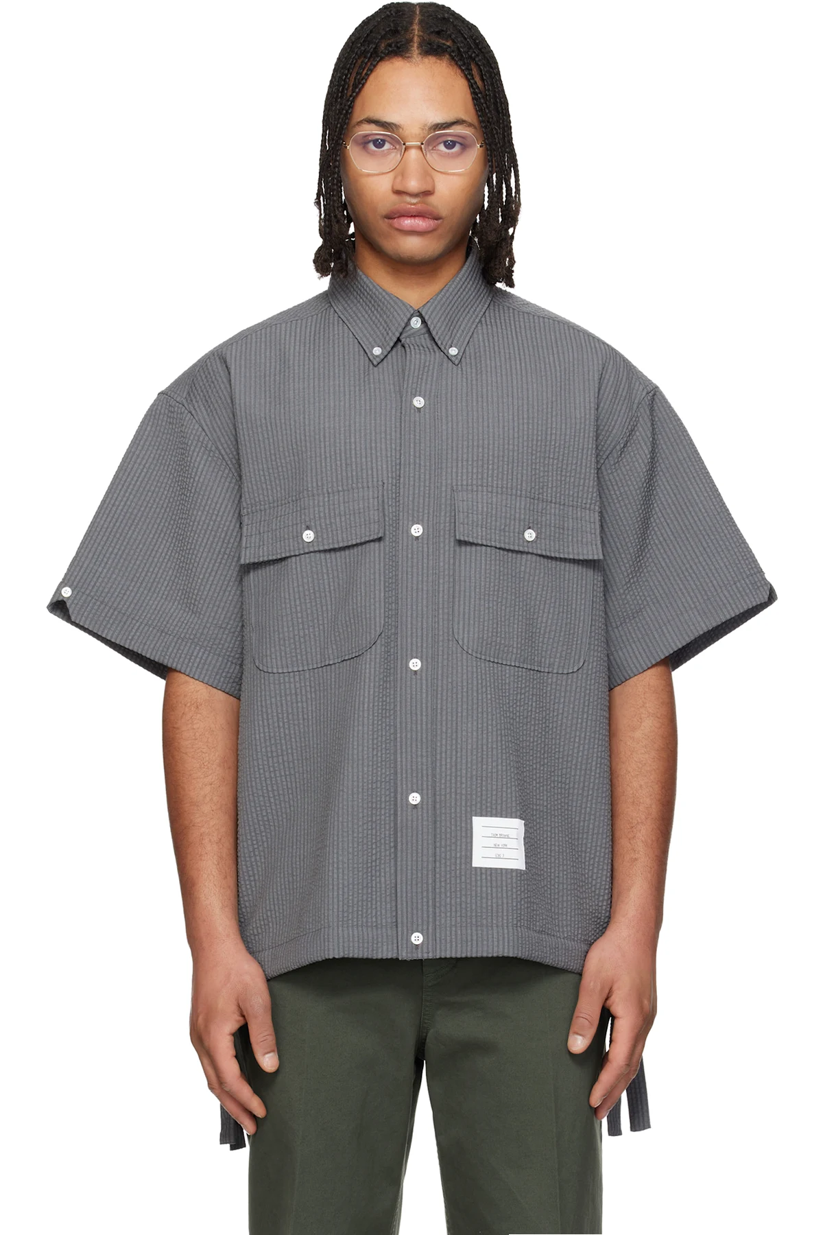 Gray S/S Track Shirt Flap Pockets Wool Shirt