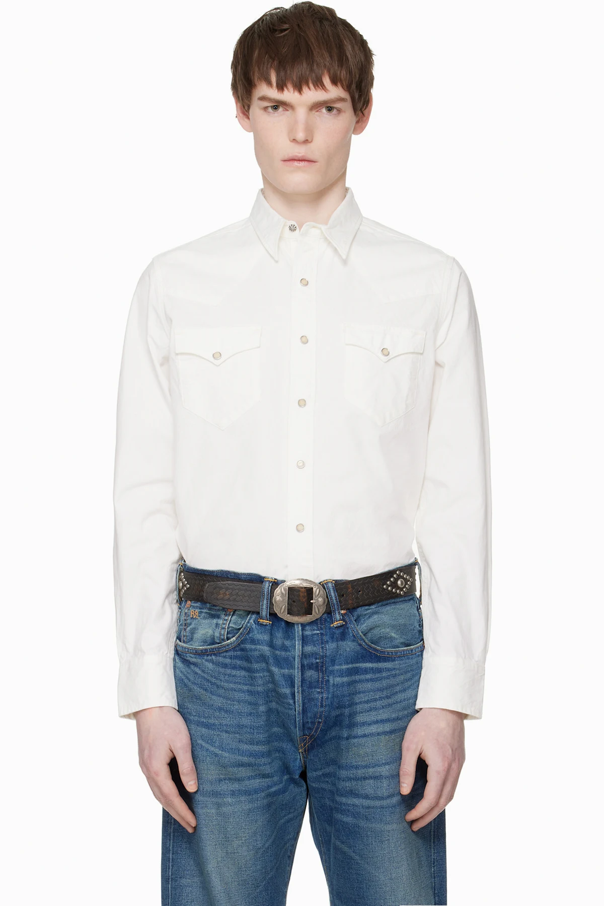 White Slim Fit Poplin Western Shirt