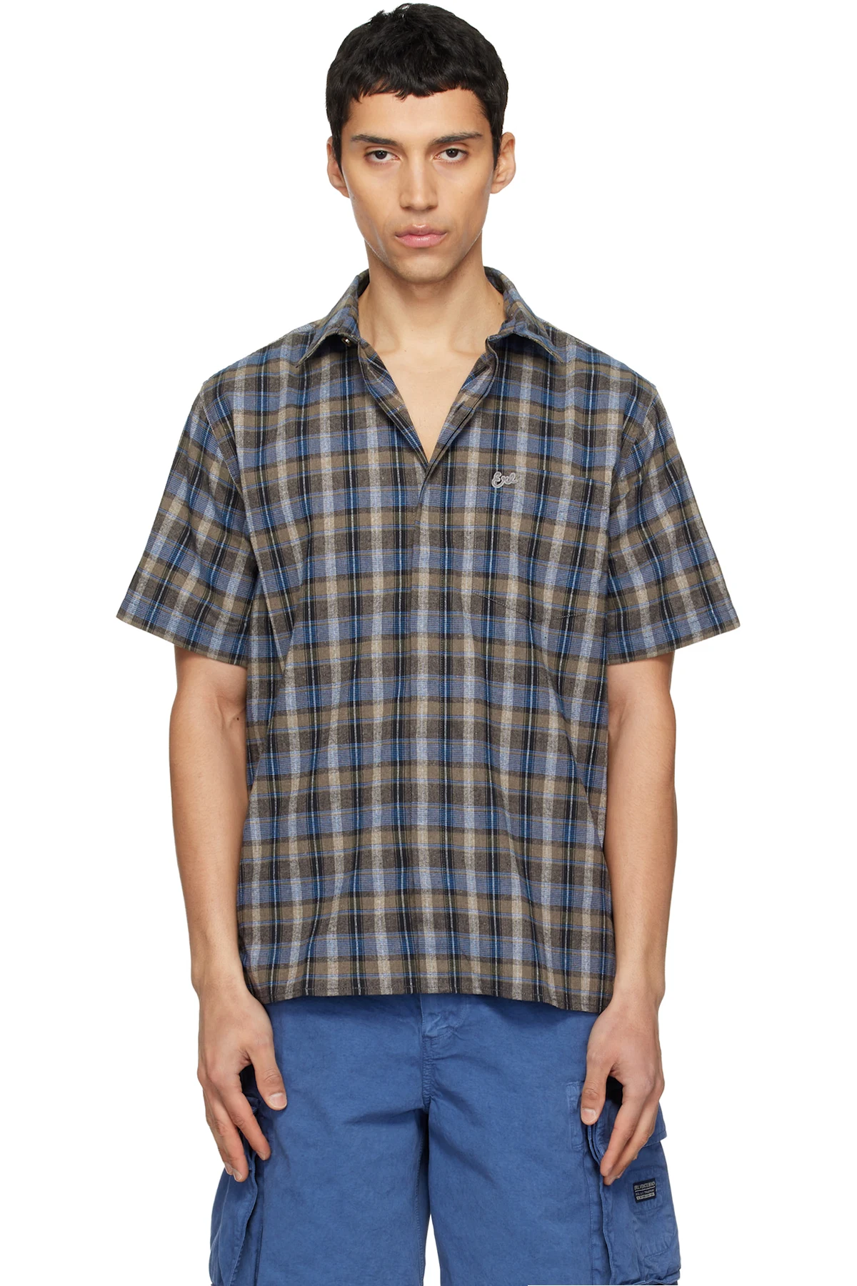 Gray & Blue Check Short Sleeve Shirt