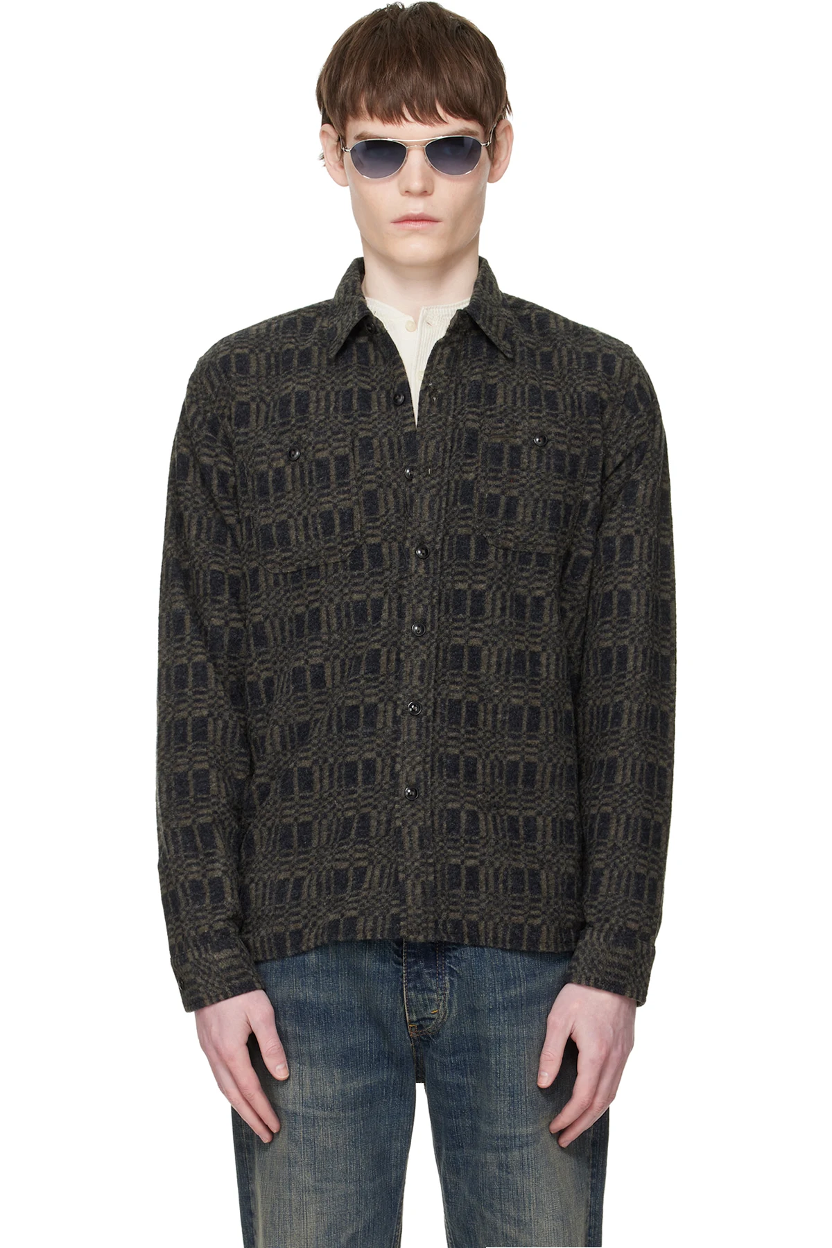 Gray Jacquard-Knit Wool-Blend Work Shirt
