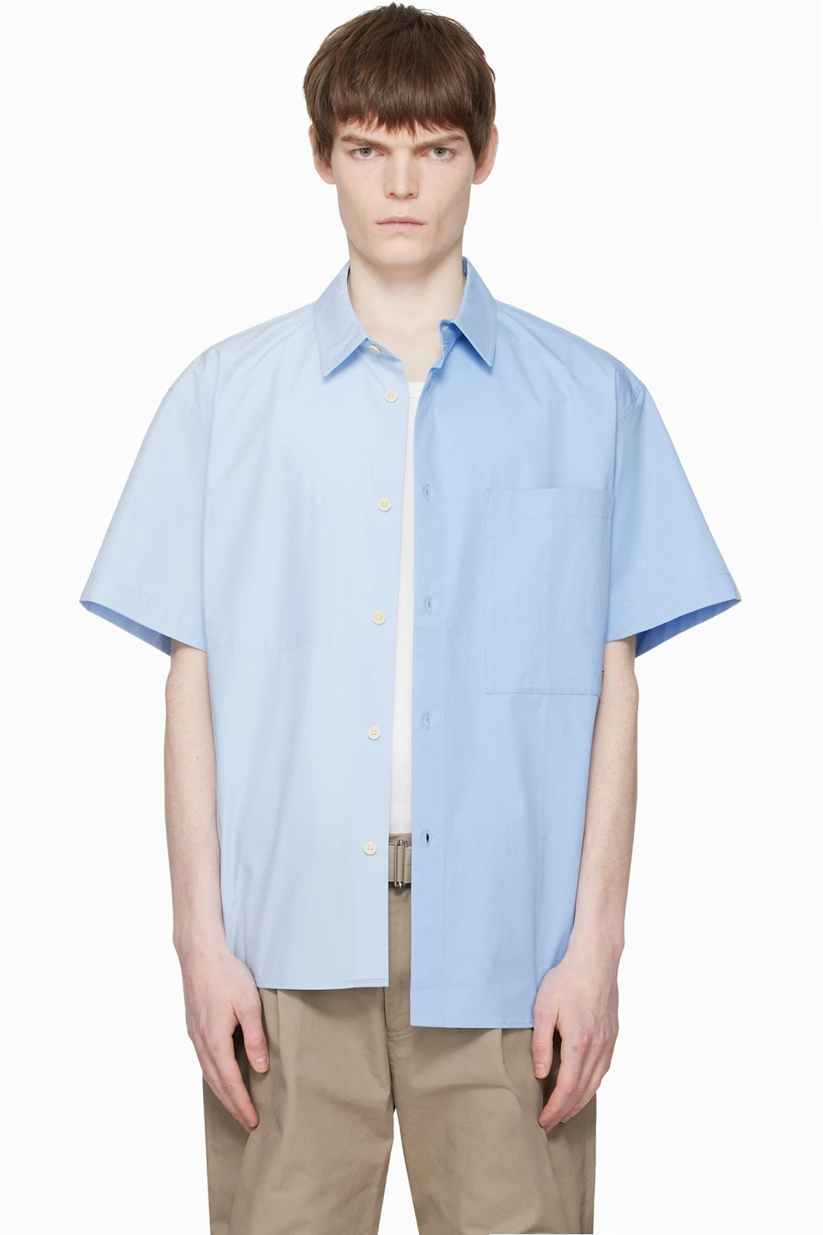 Blue Split Short Sleeves Shirt
