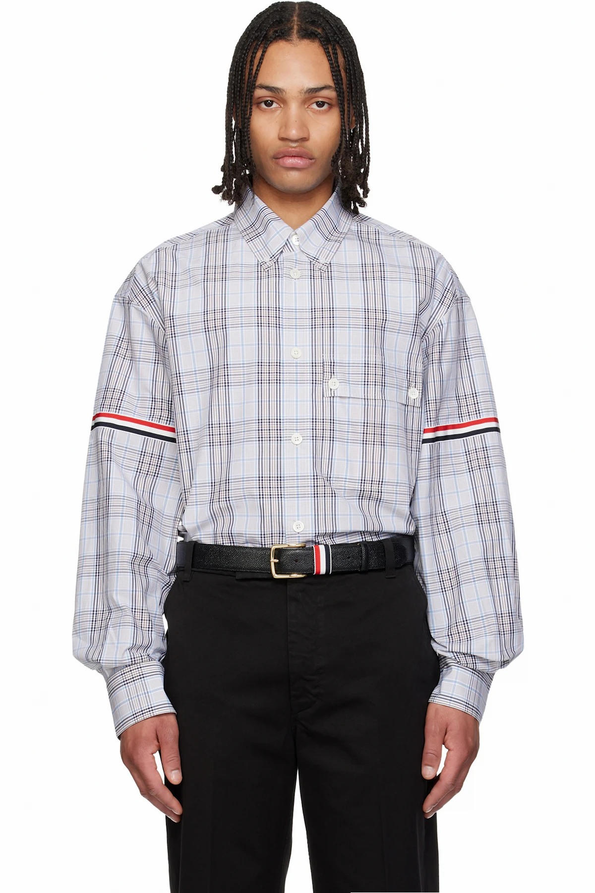 Gray Oversized Double Needle RWB GG Armband Shirt