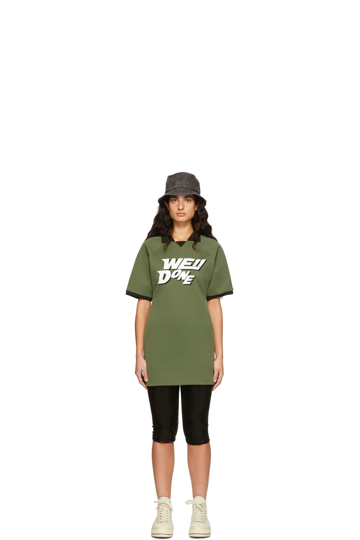 Green Polyester Raglan Mini Dress