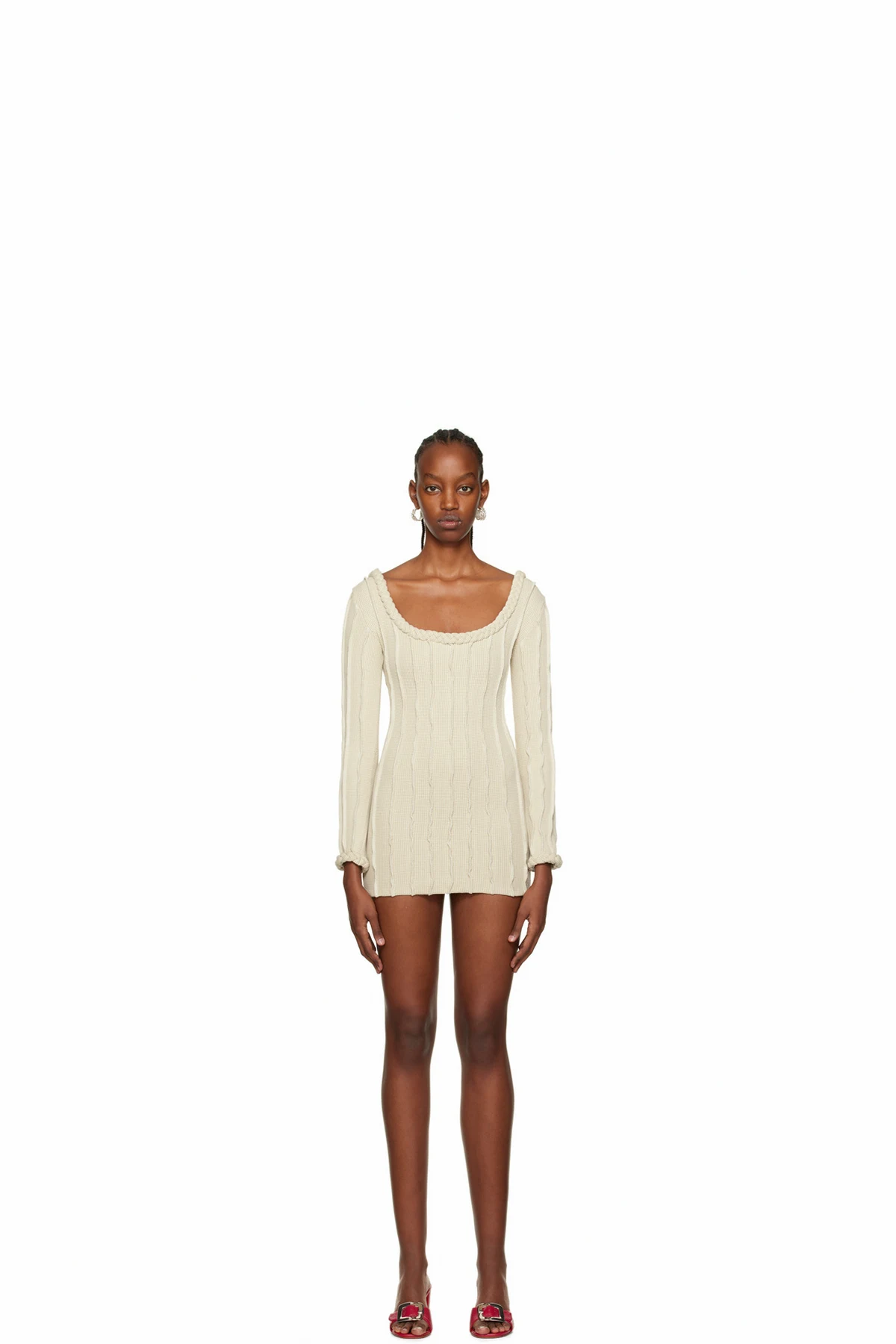 Beige Braided 3D Stripe Minidress