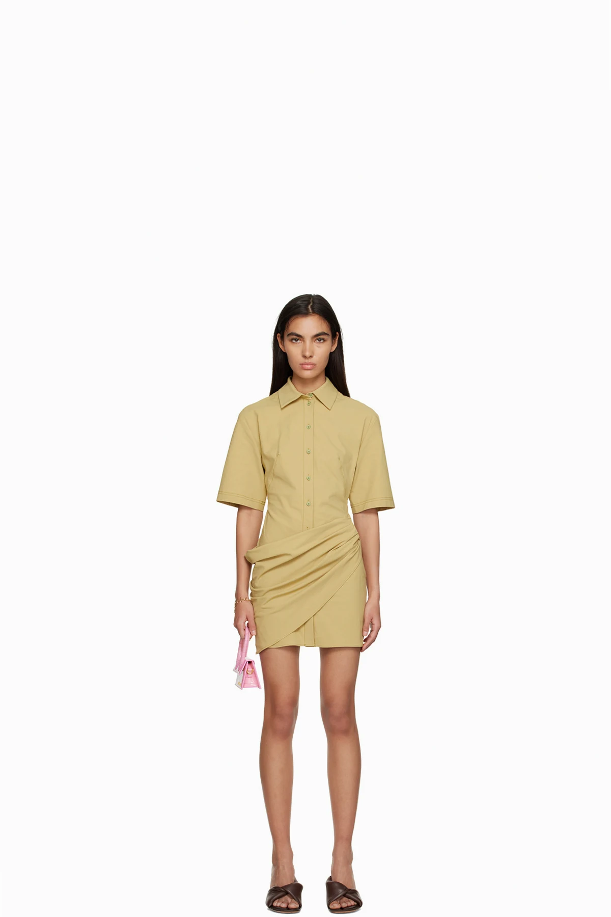 Khaki Le Raphia 'La Robe Camisa' Minidress