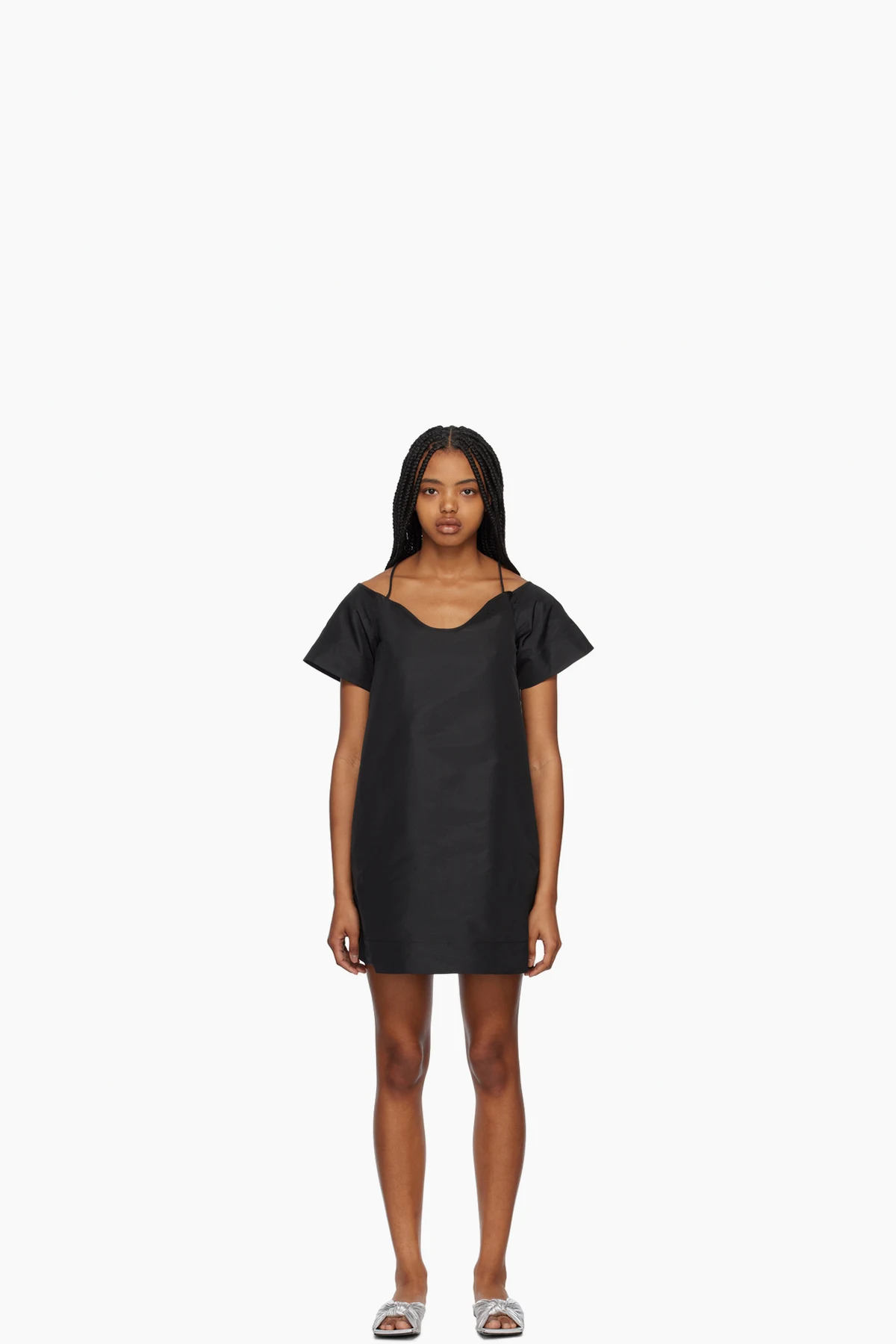 Black Straight Neck Minidress