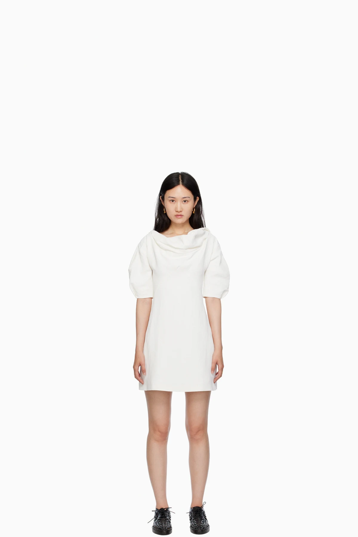 White Cowl Neck Minidress