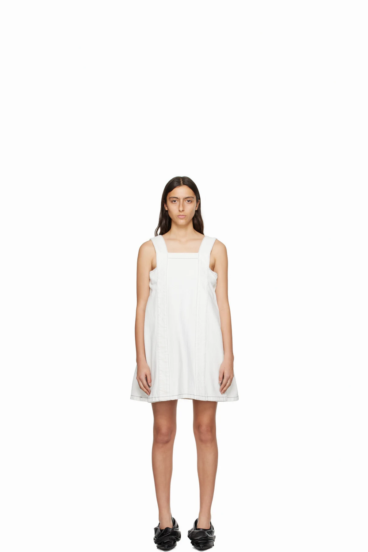 White Square Neck Denim Minidress