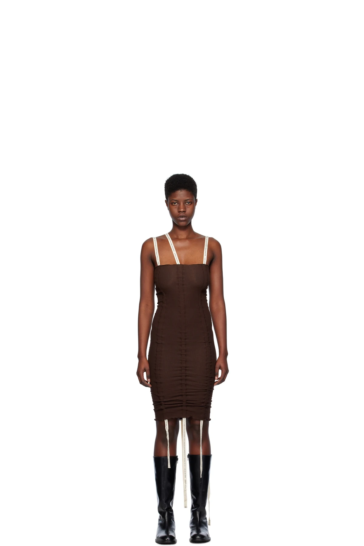 Brown Hewn Strap Minidress