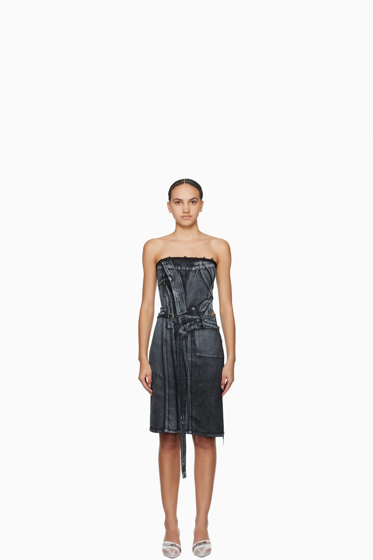 Black Belted Denim Minidress