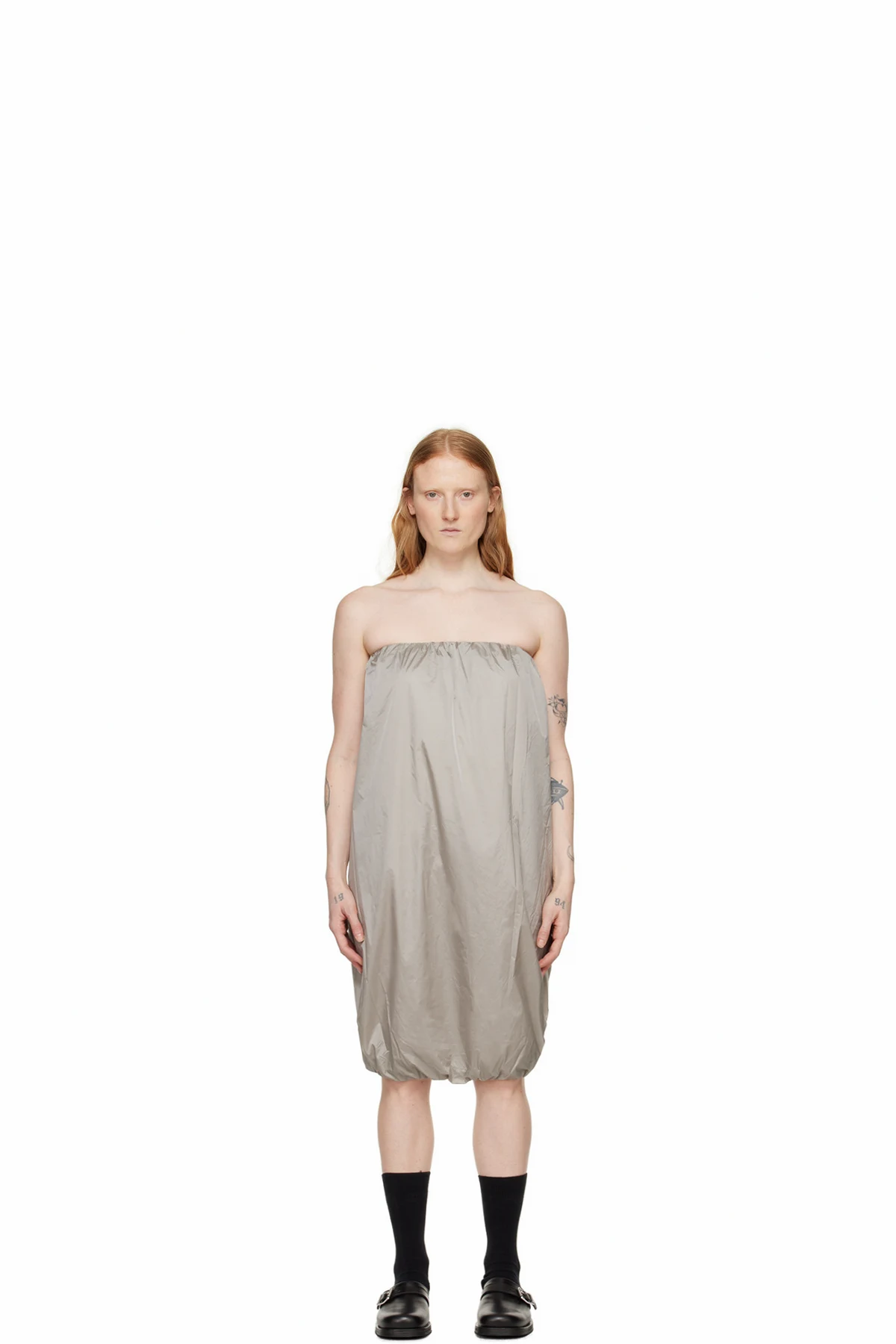 Gray Shirred Minidress