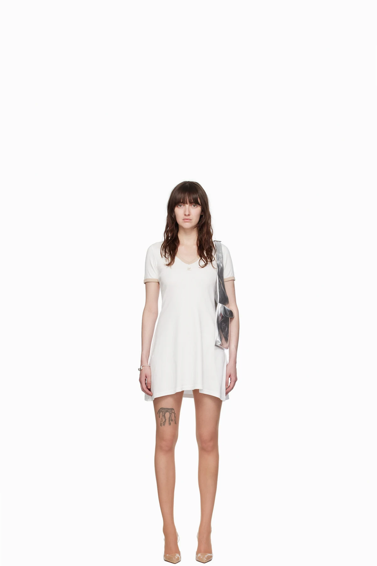 White V-Neck Minidress