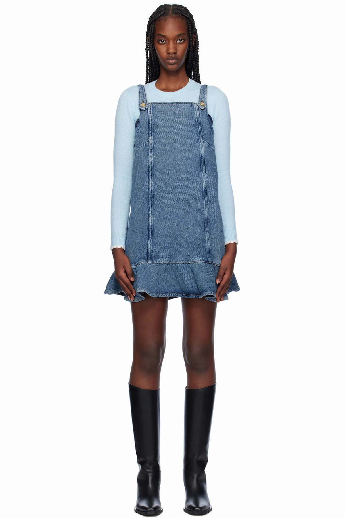 Blue Paneled Denim Minidress