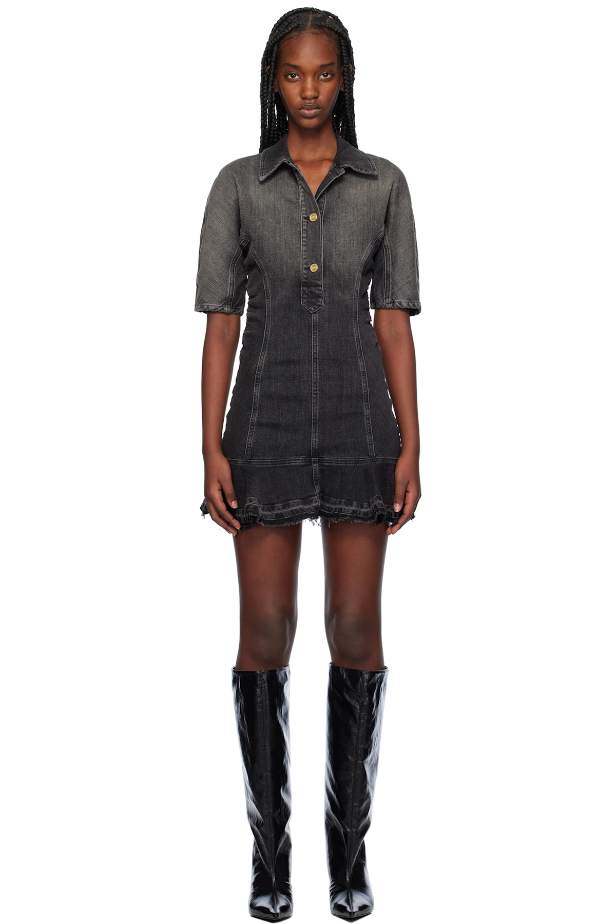 Black Faded Denim Minidress