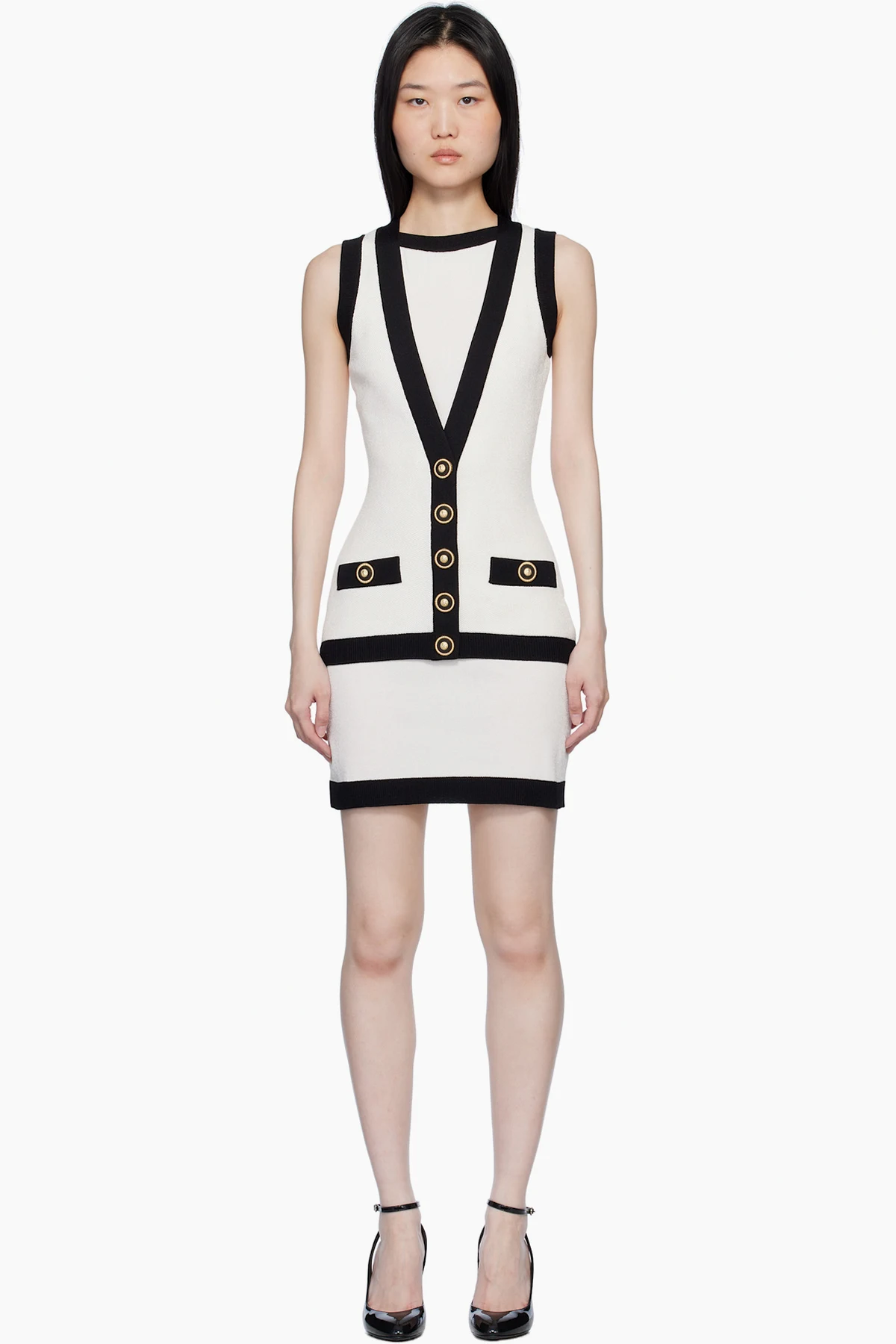 Black & Off-White Two-Tone Waistcoat Minidress