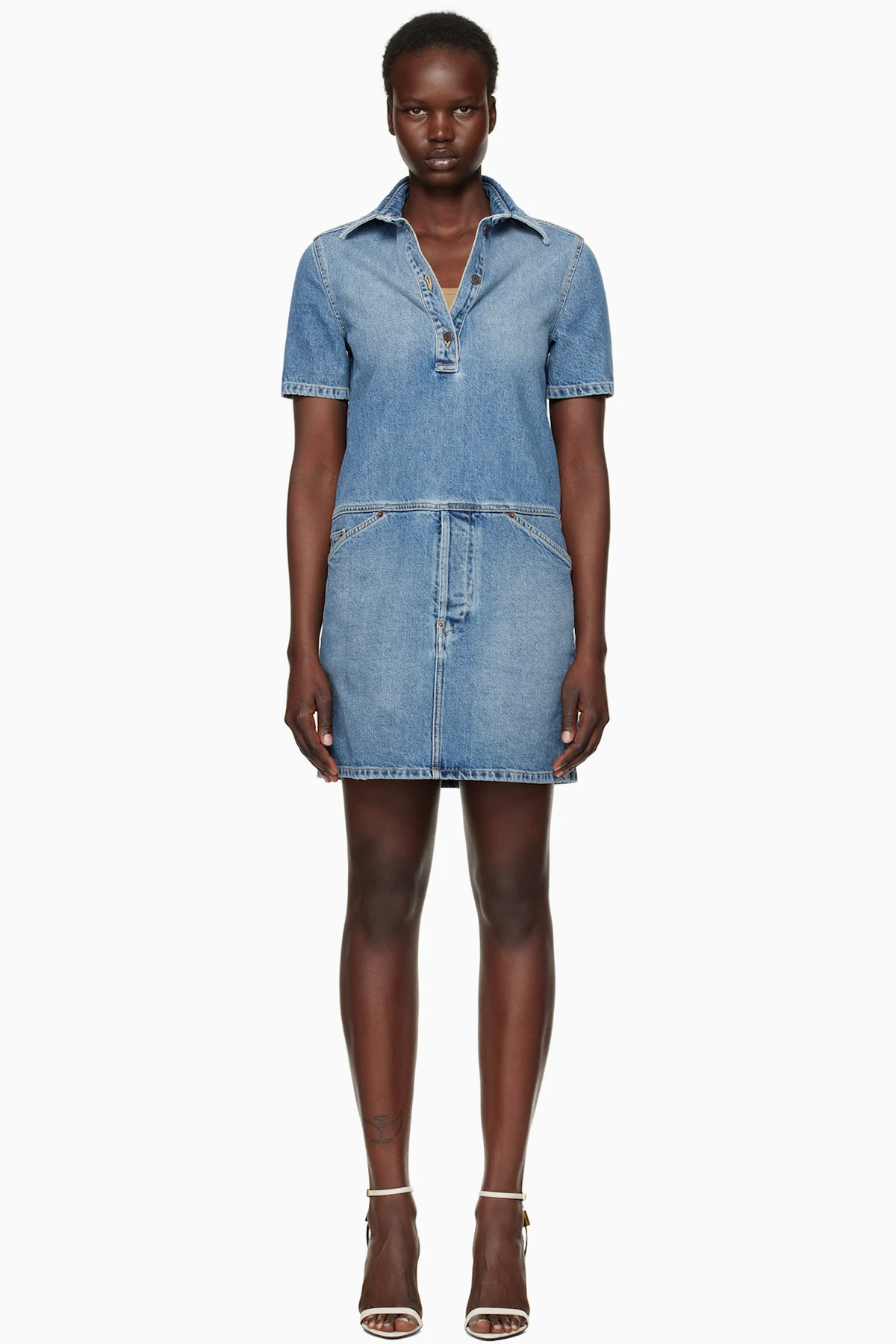 Blue Laurel Crown Emblem Denim Minidress