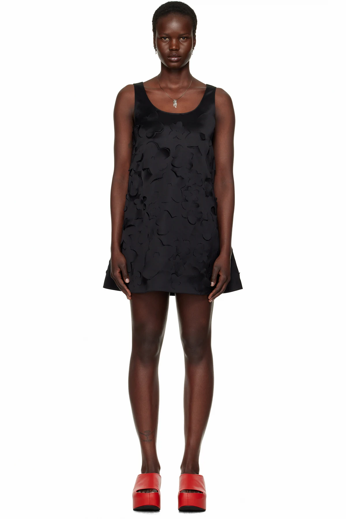 Black Flared Duchess Satin Minidress