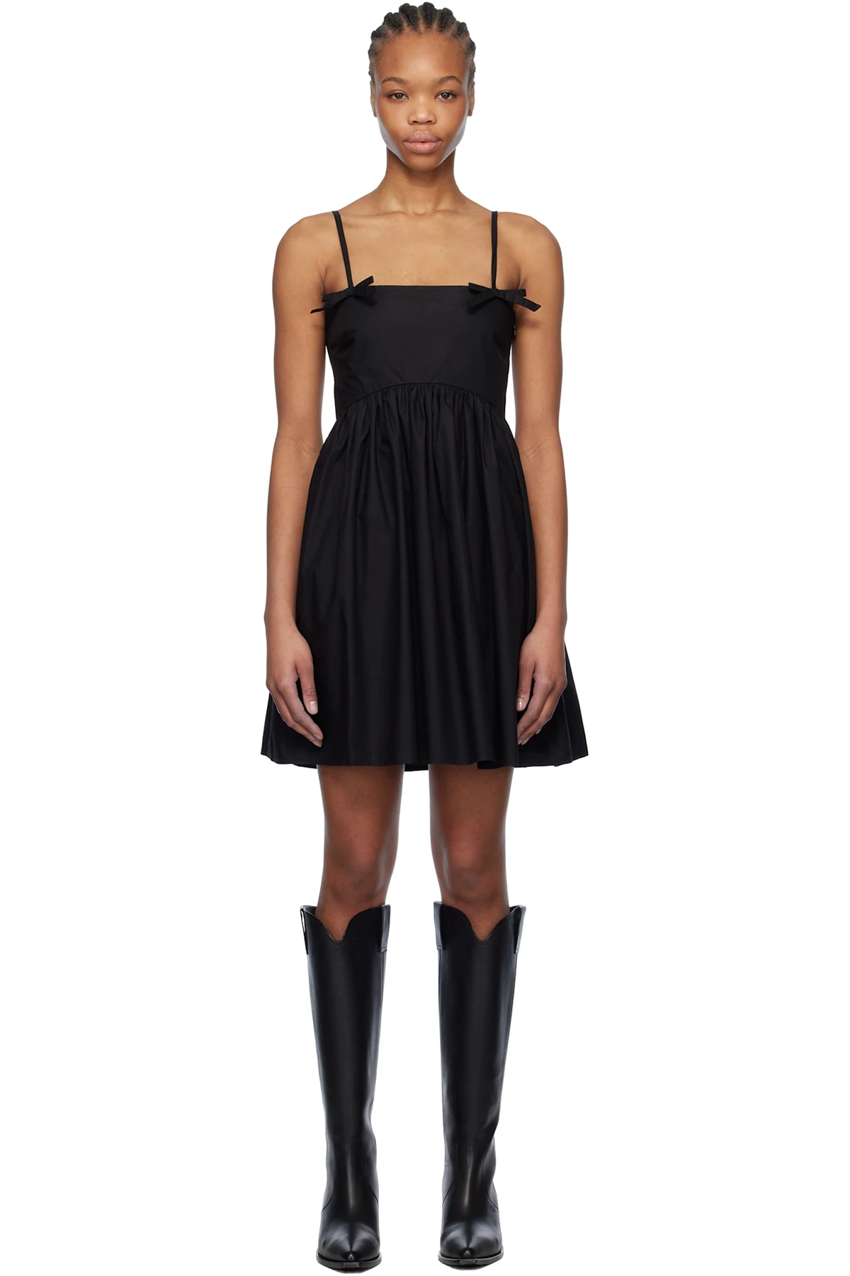 Black Cotton Poplin Strap Minidress