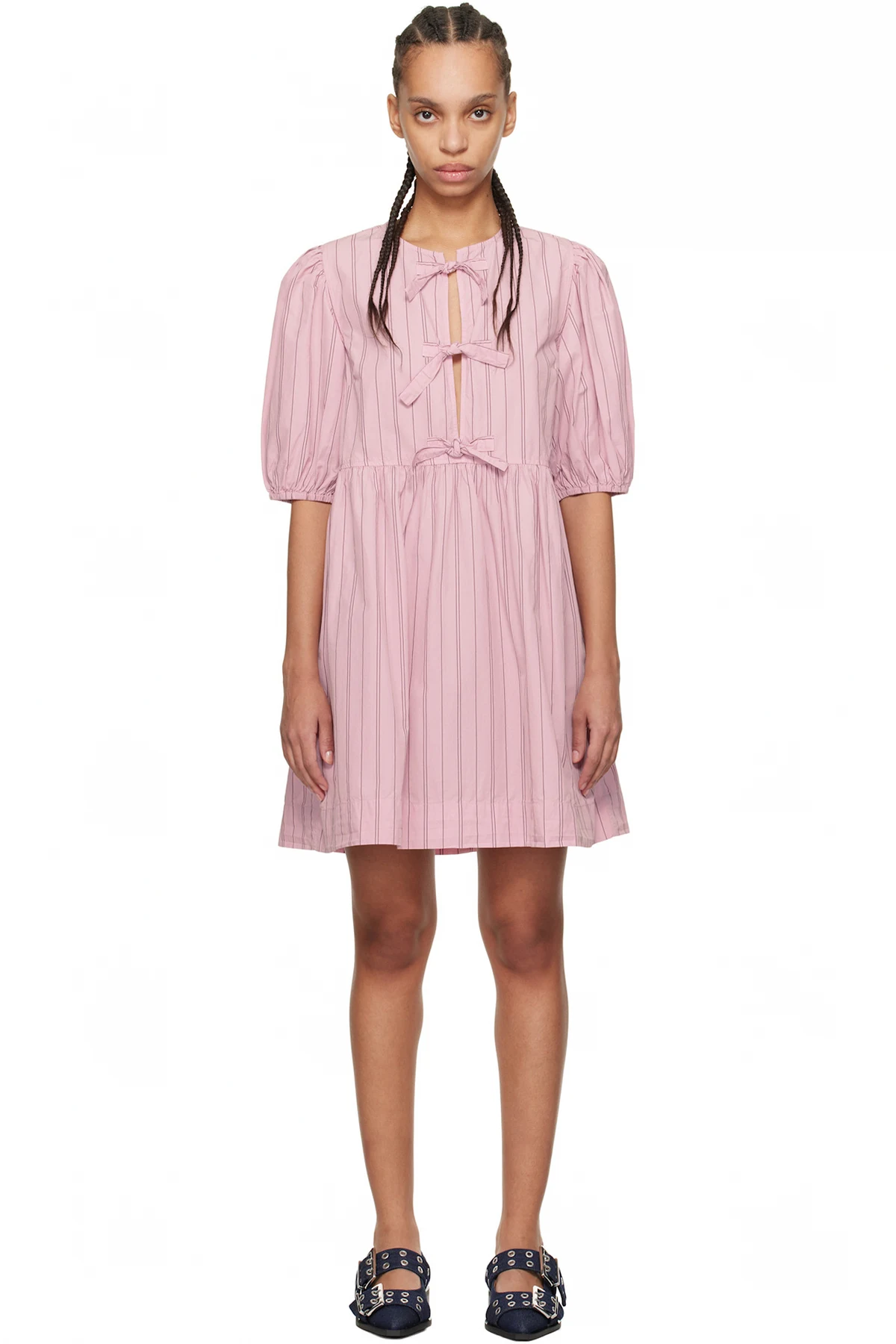 Pink Stripe Cotton Mini Bow Tie Minidress