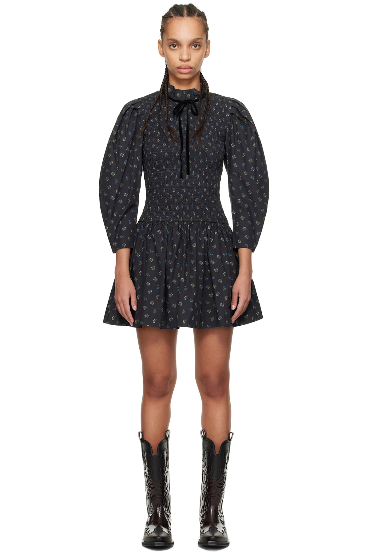 Black Printed Smock Minidress