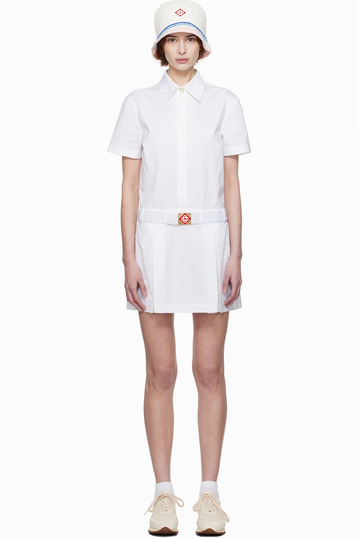 White Pleated Cotton Tennis Minidress