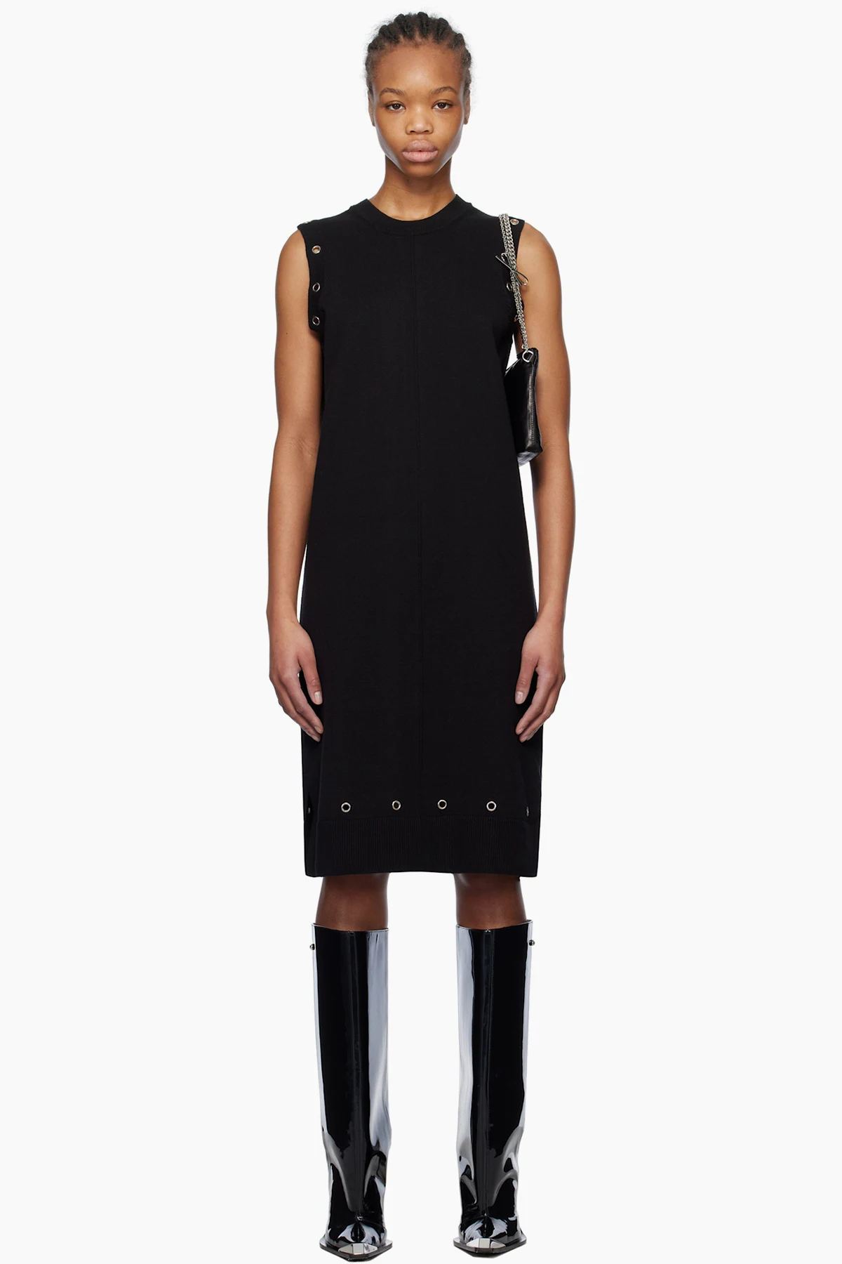 Black Eyelet Knit Mini Dress