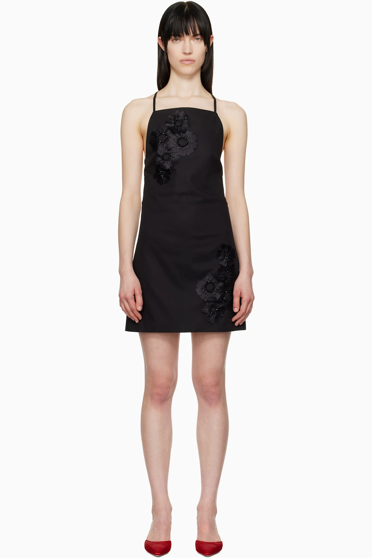 Black Floral Appliqué Minidress