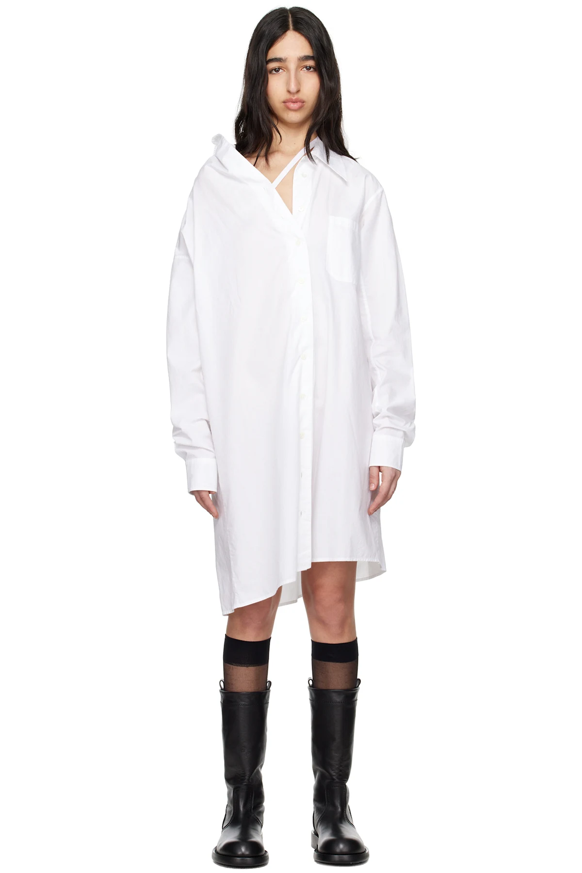 White Halina Dropped Shoulder Shirt Minidress