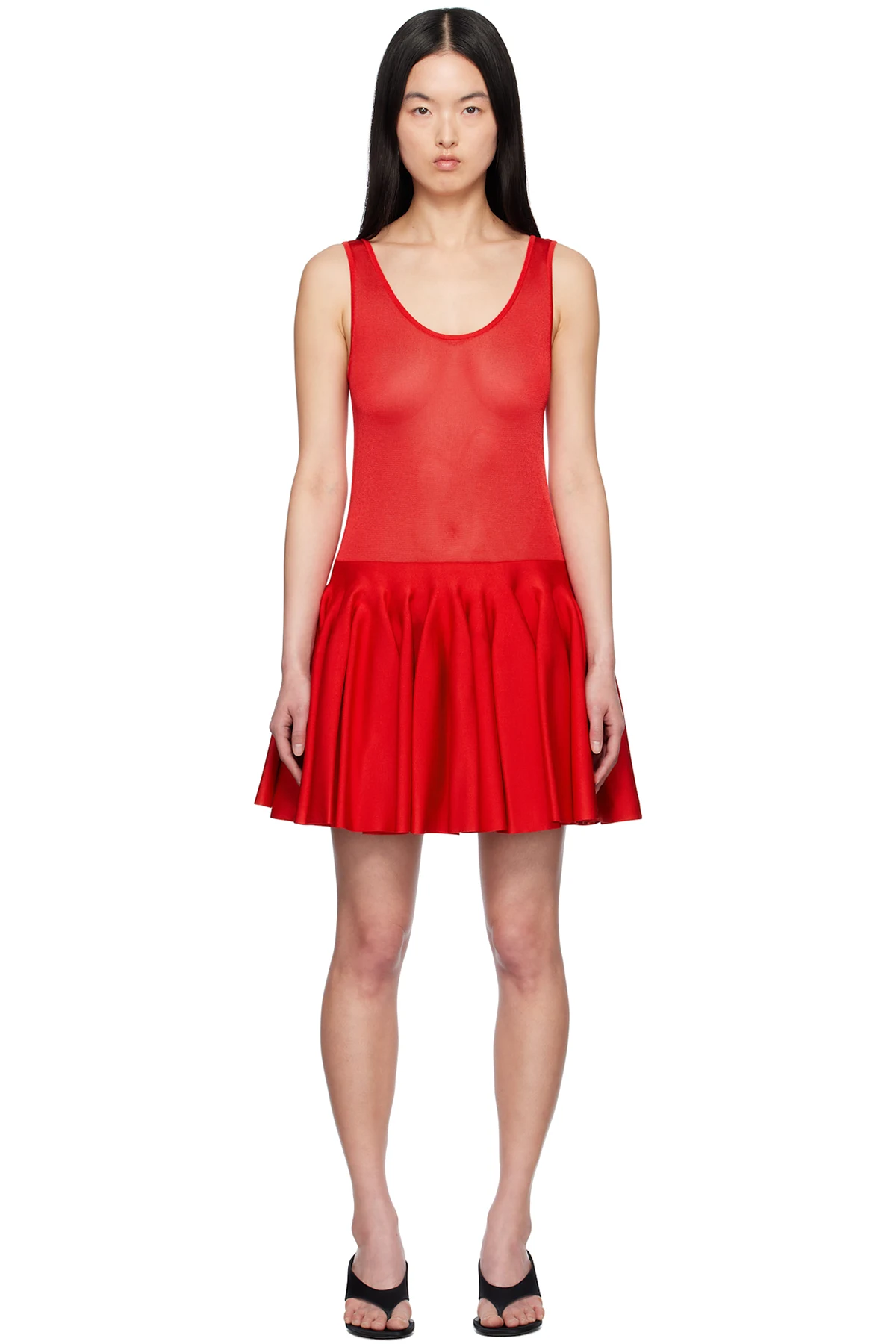 Red Knit Godet Minidress