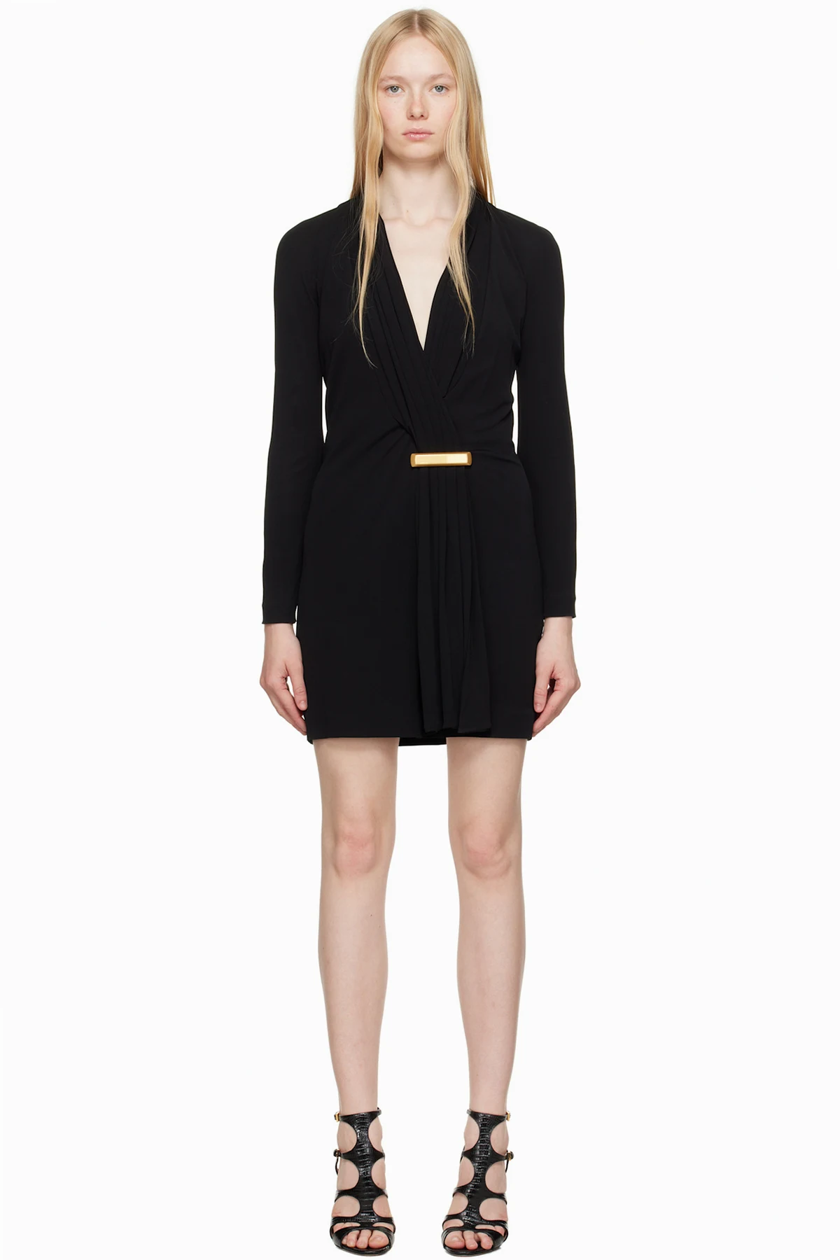 Black V-Neck Long Sleeve Cocktail Minidress