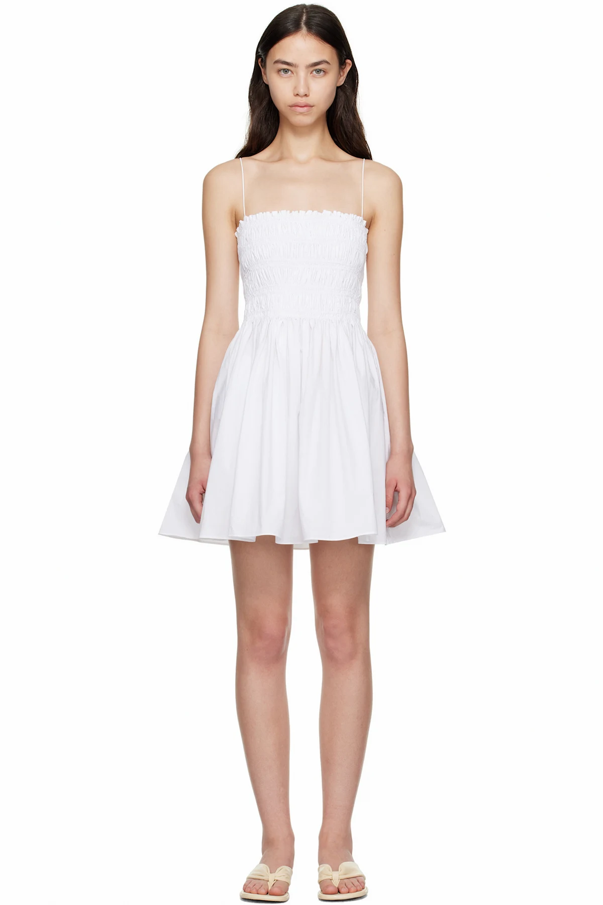 White Shirred Bodice Minidress