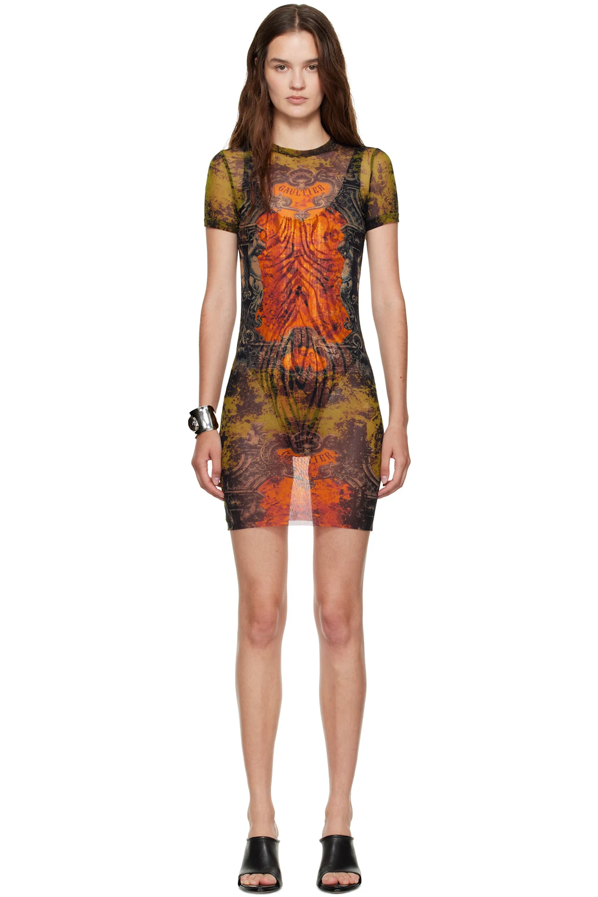 Khaki & Orange 'The Médaillon' Minidress