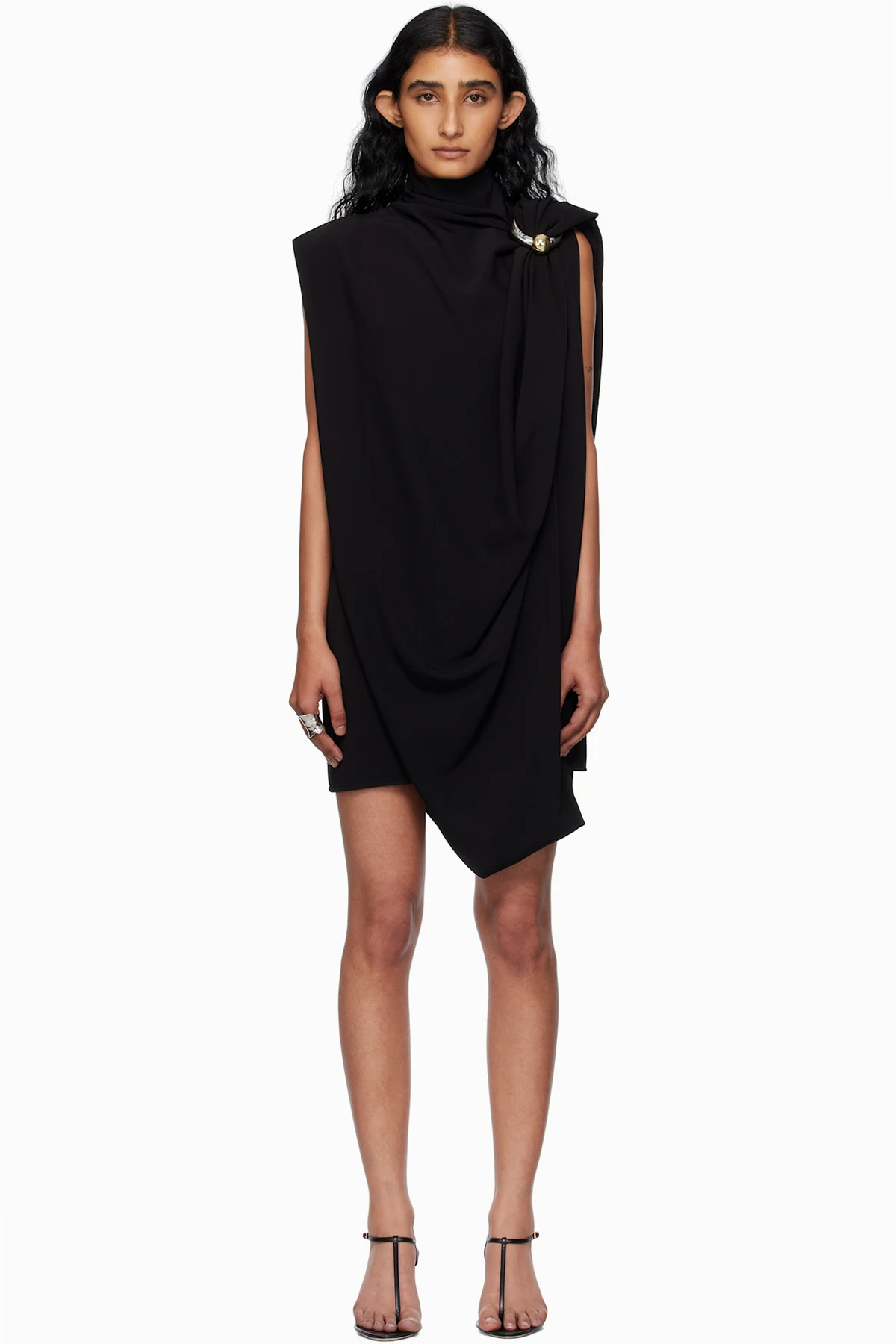 Black Draped Jersey Minidress