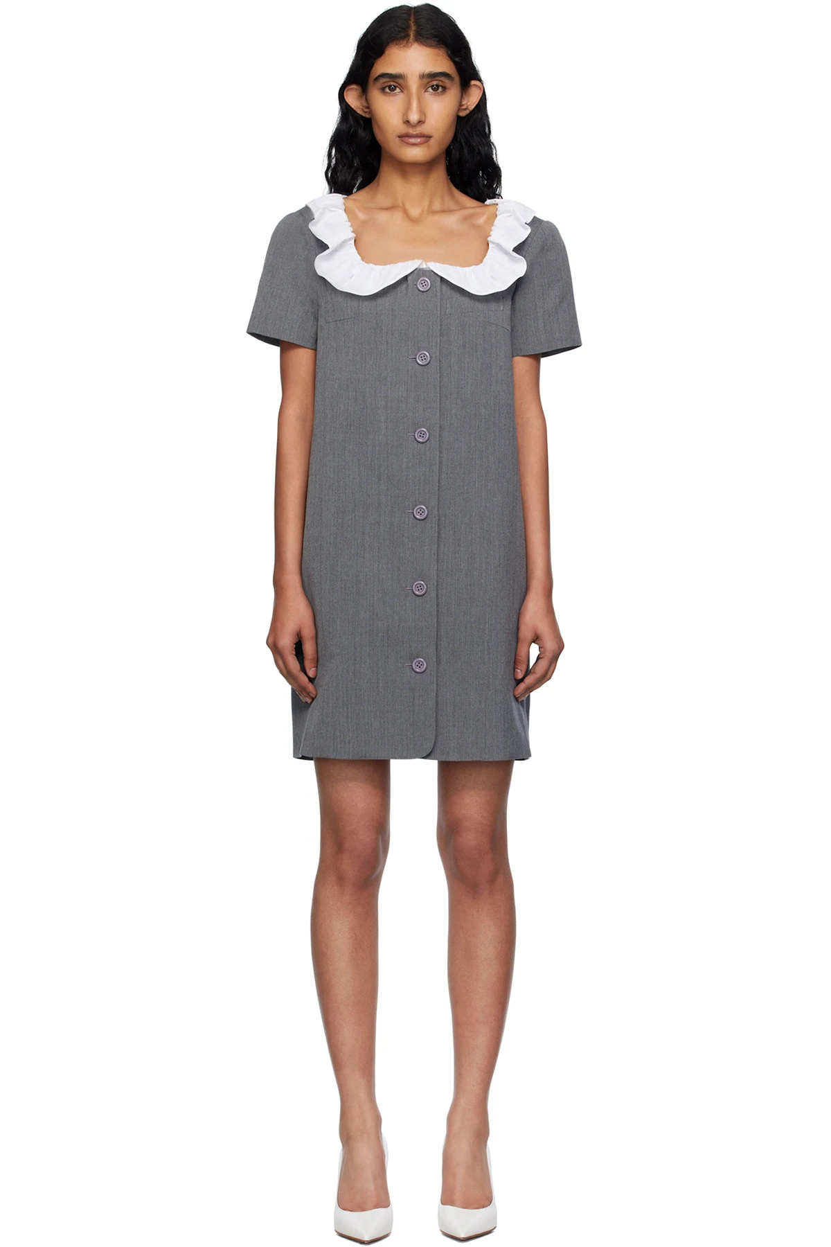 Gray Frilled Neck Minidress