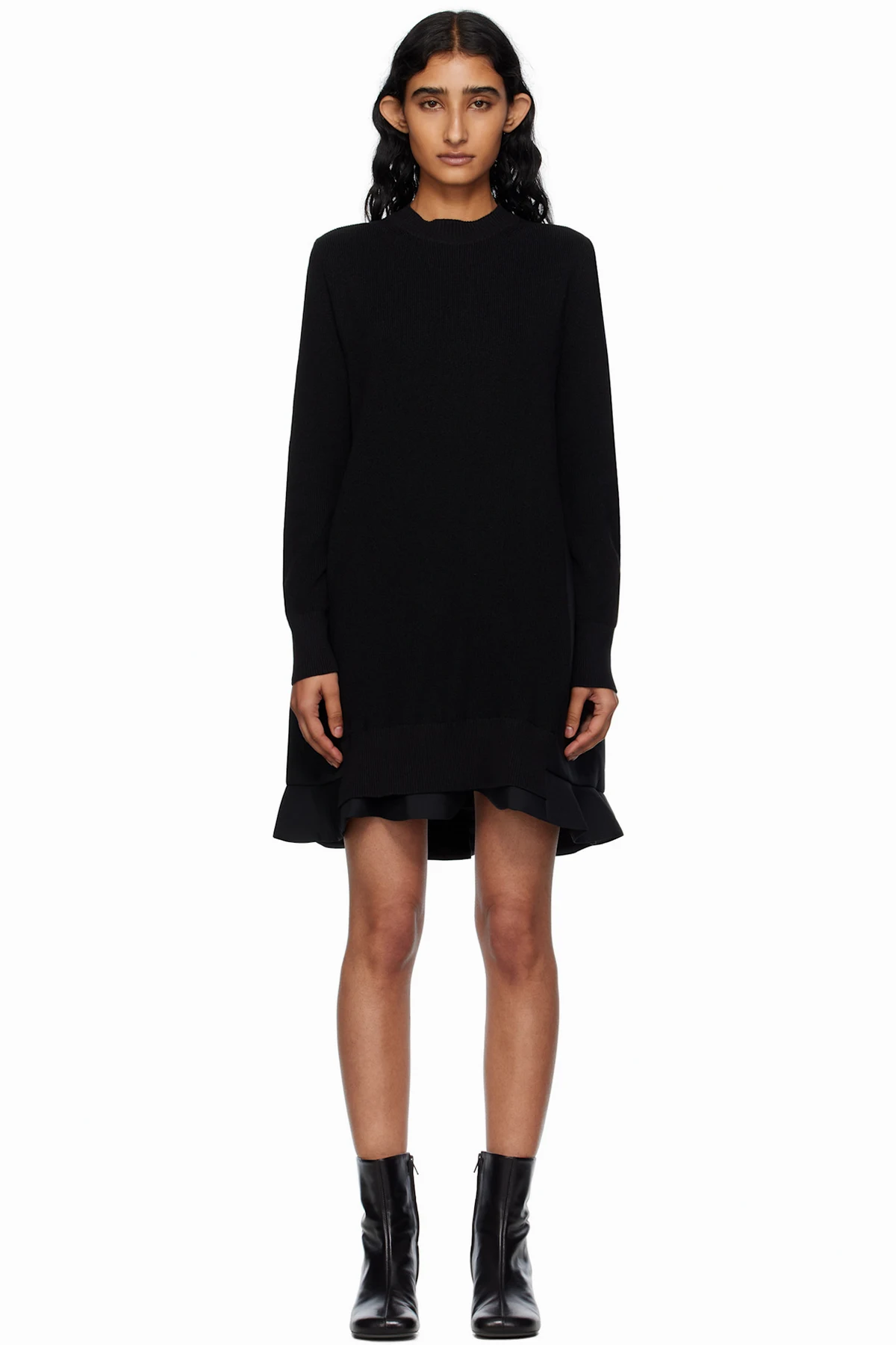 Black Suiting Mix Knit Minidress