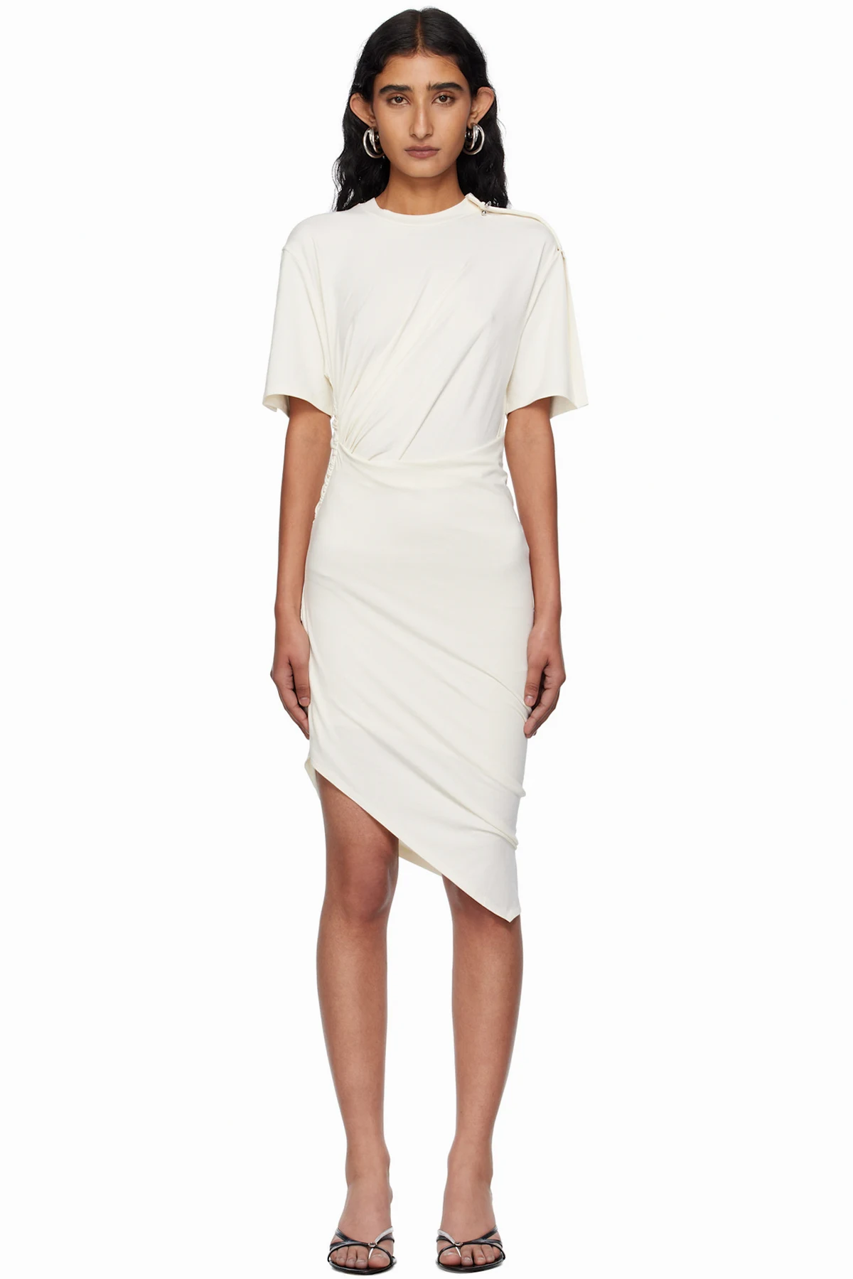 White Draped Pierced Day Minidress