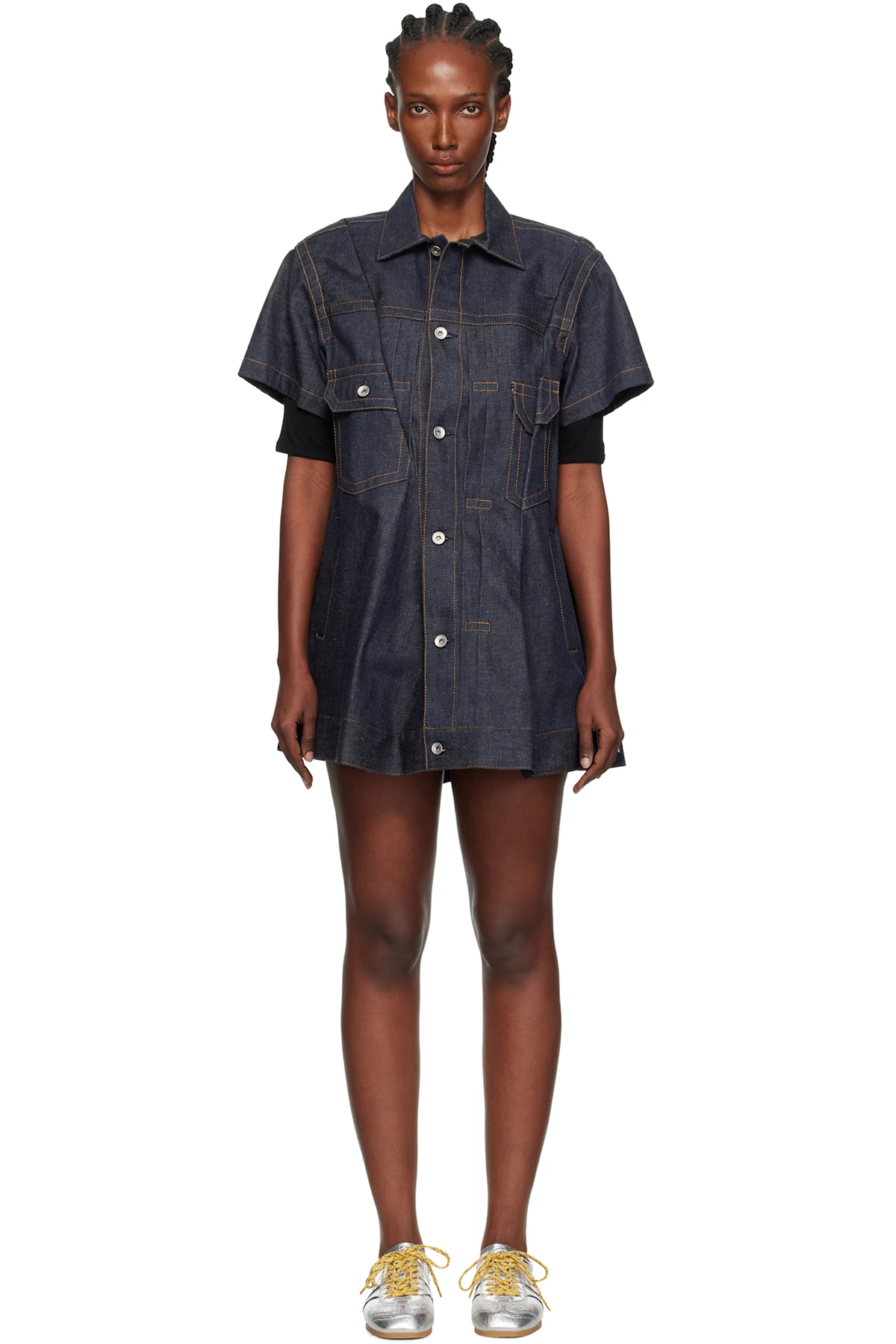 Navy Pleated Denim Minidress