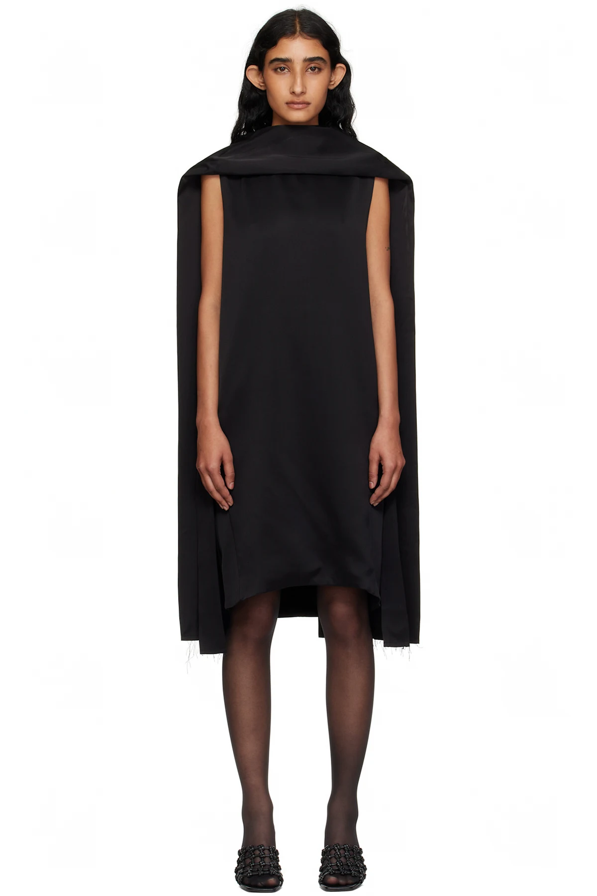 Black Cocoon Scarf Minidress