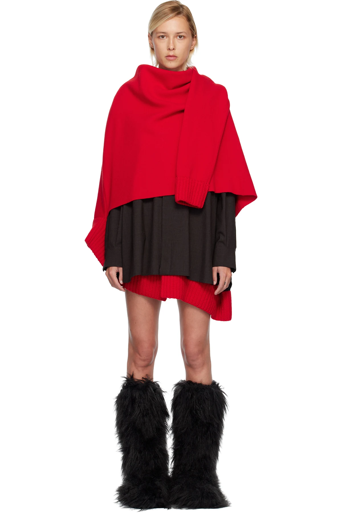 Red Suiting & Wool Knit Minidress