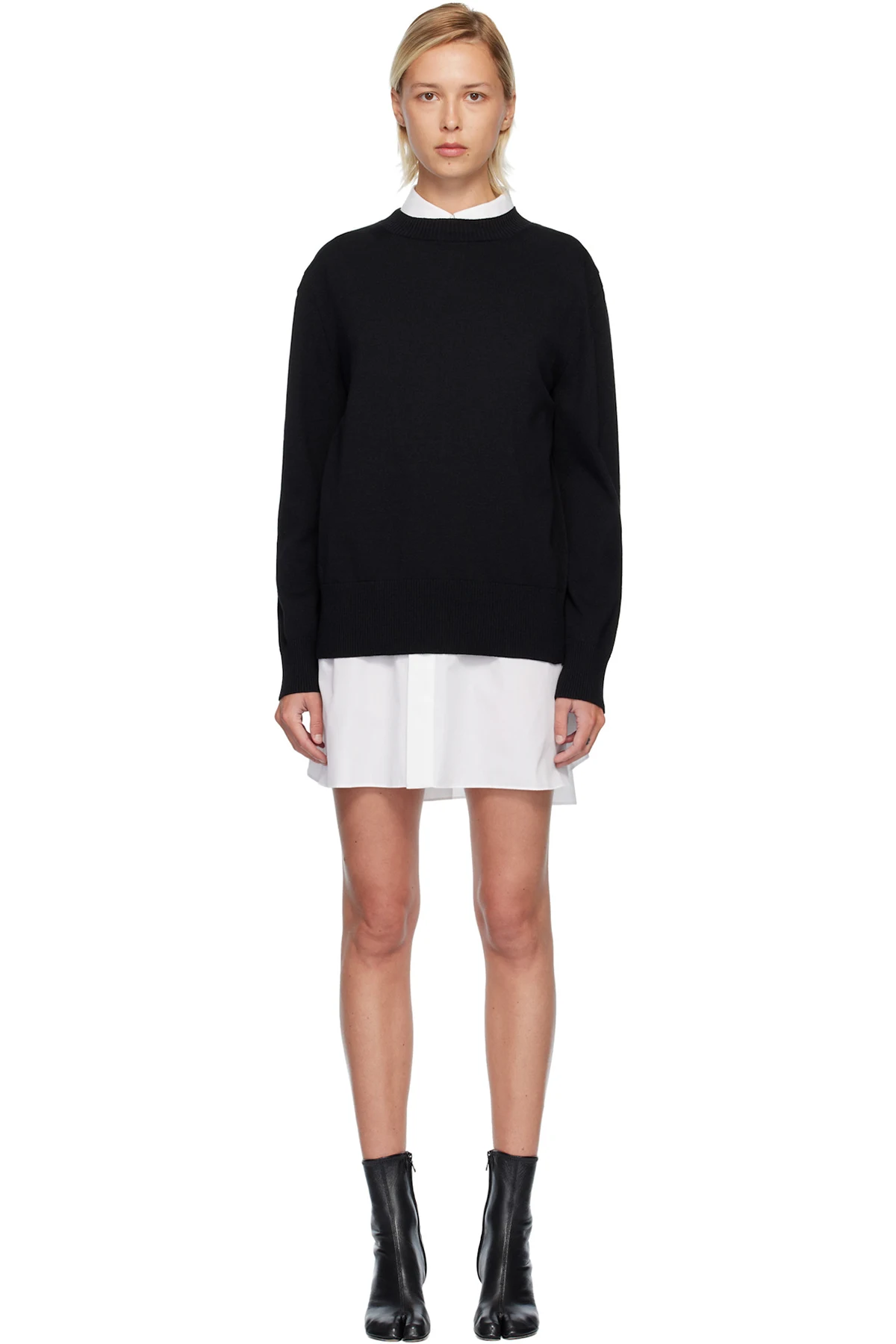 White & Black Poplin & Cotton Knit Minidress