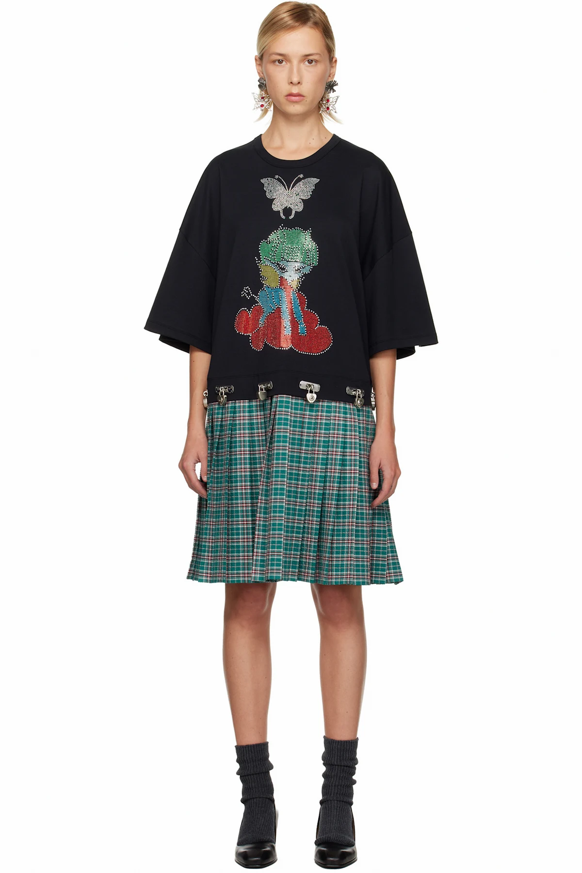 Black & Green Spaced Out T-Shirt Minidress