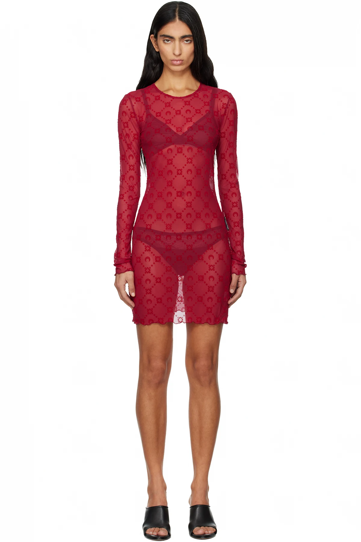 Red Moonogram Mesh Flock Minidress
